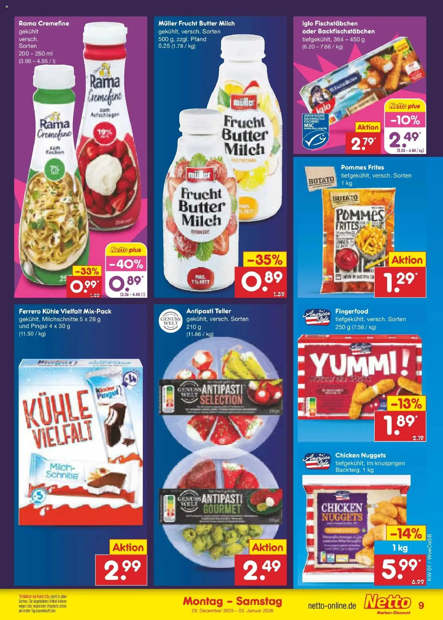 Netto Marken-Discount prospekt Gemmingen	 – gültig ab 28.12.2025 | Seite: 9 | Produkte: Butter, Rama cremefine, Pommes frites, Fischstabchen