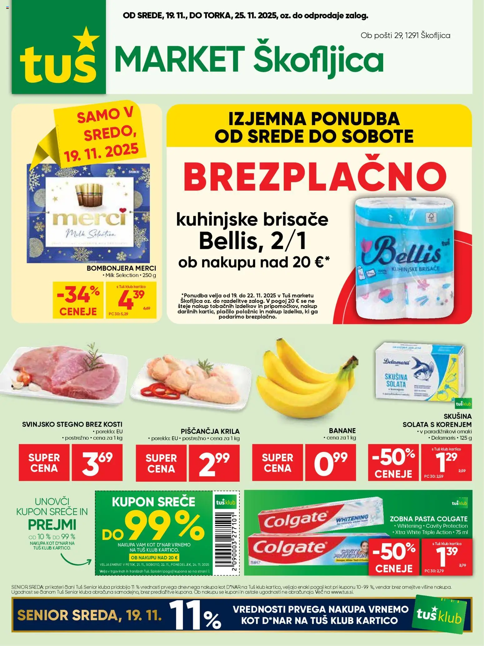 Novi Tuš katalog ponudbe – veljaven od 19.11.2025 | Stran: 9 | Izdelki: Piščančja krila, Kuhinjske brisače, Banane, Solata
