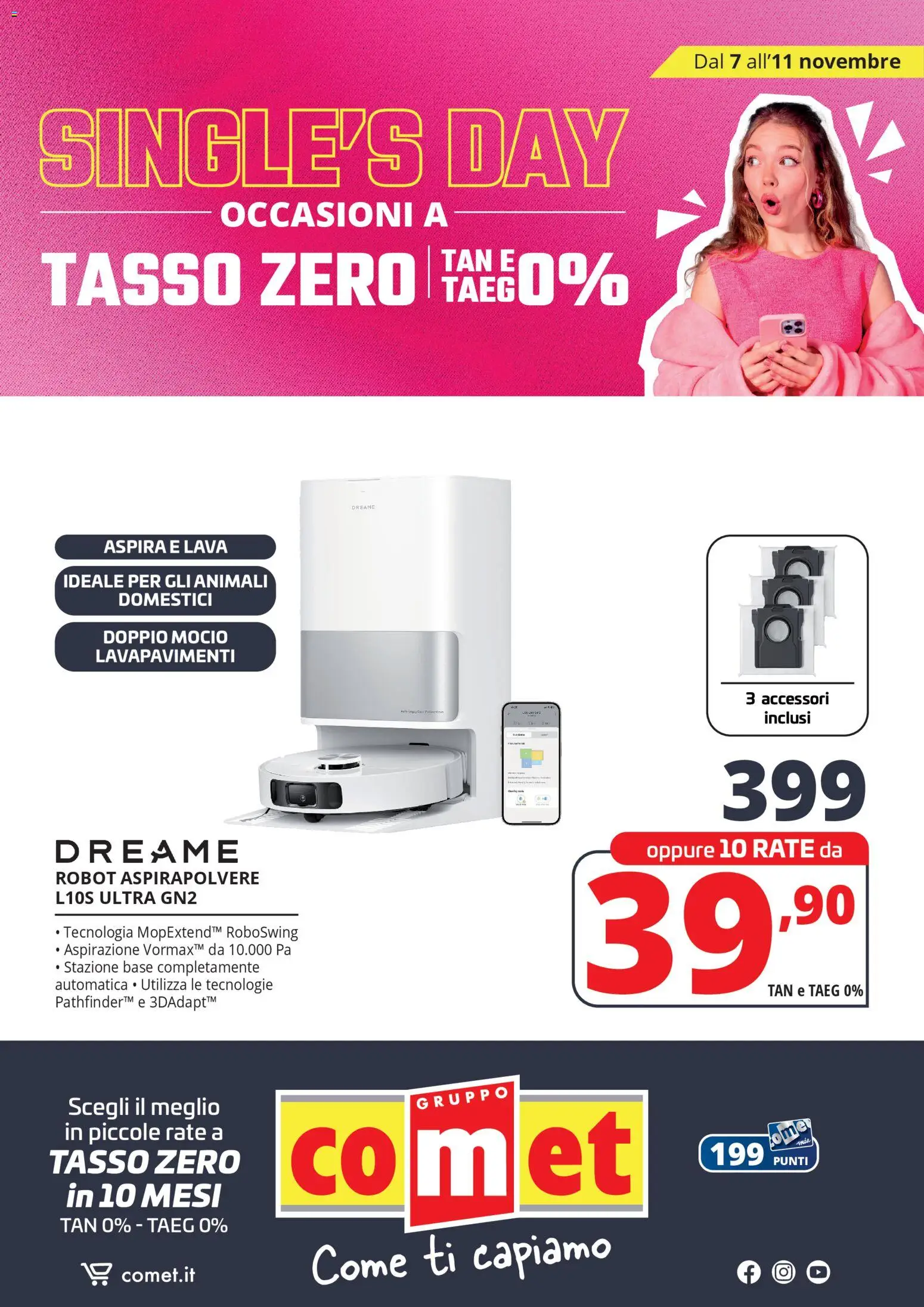 Volantino Comet del 07.11.2025 | Pagina: 45 | Prodotti: Robot aspirapolvere, Mocio, Aspirapolvere, Robot