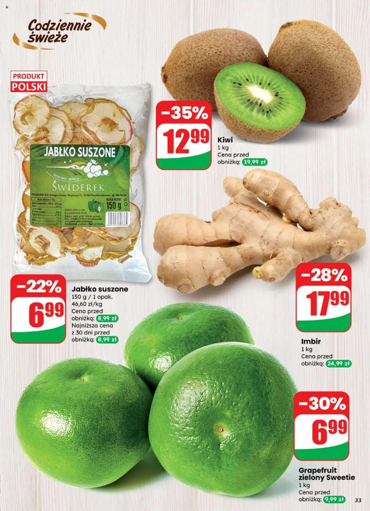 Dino Gazetka od 08.10.2025 | Strona: 33 | Produkty: Imbir, Jabłka, Kiwi