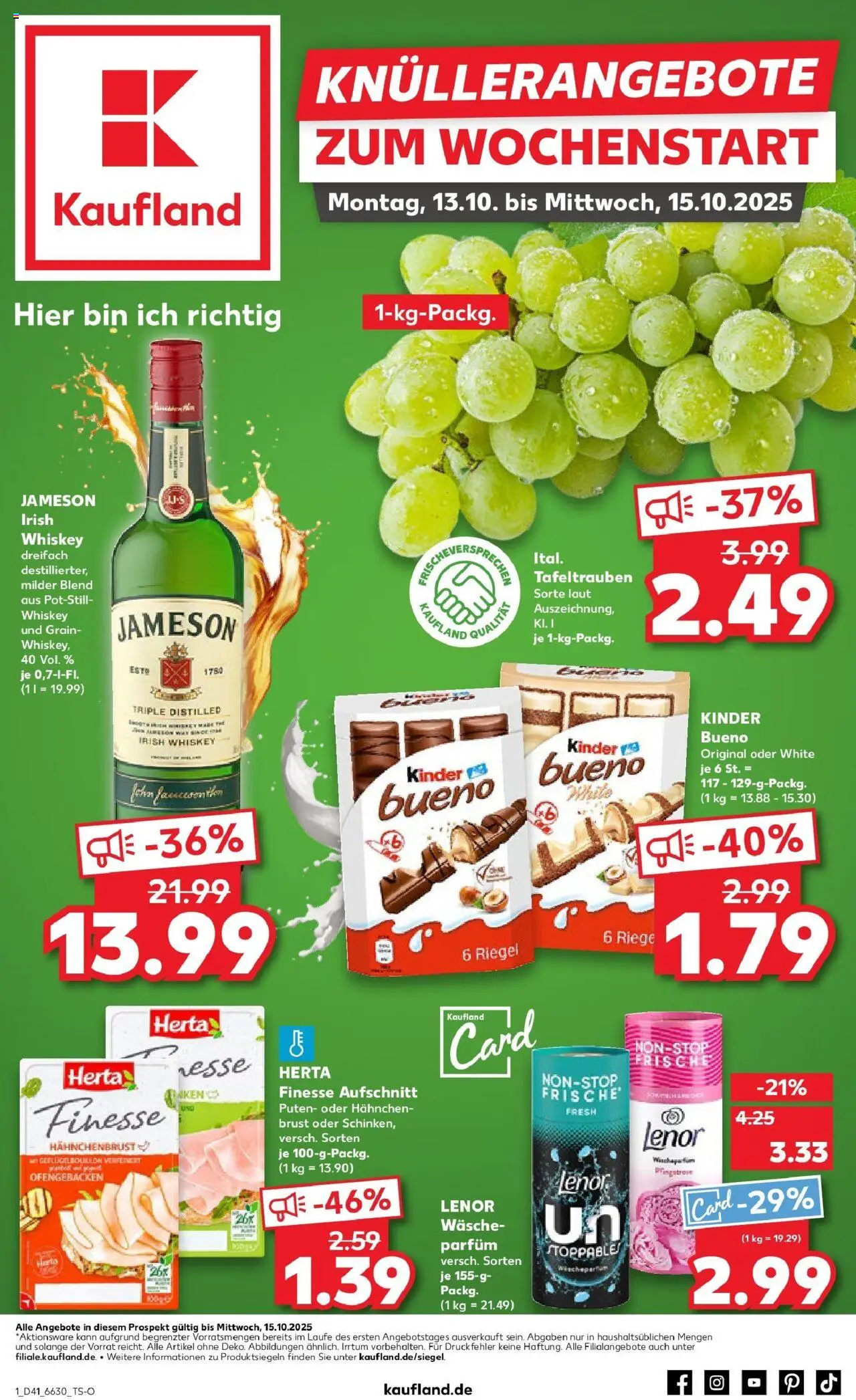 Kaufland prospekt Lübbecke	 – gültig ab 13.10.2025 | Seite: 1 | Produkte: Hahnchen, Parfüm, Kinder bueno, Whiskey