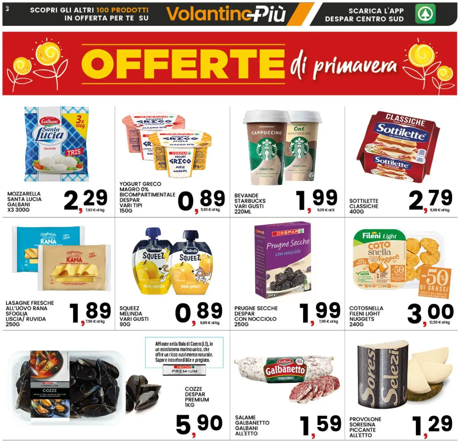 Volantino Interspar del 28.04.2026 | Pagina: 3 | Prodotti: Provolone, Yogurt greco, Tè, Nuggets