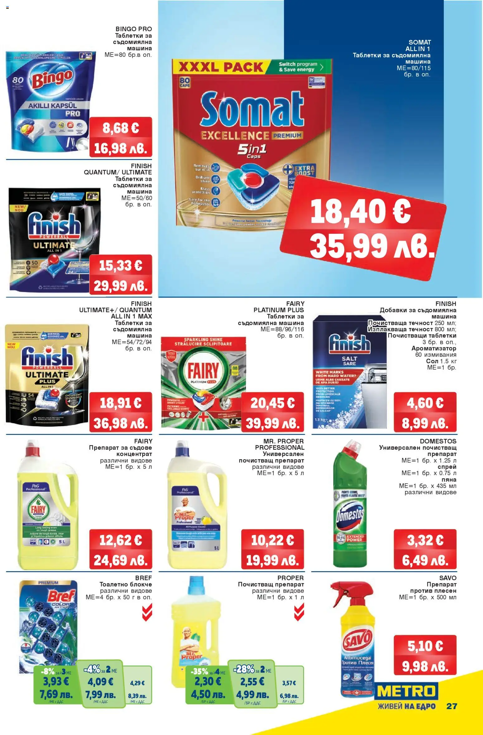 {H1} | Страница: 27 | Продукти: Таблетки, Почистващ препарат, Универсален препарат, Съдомиялна