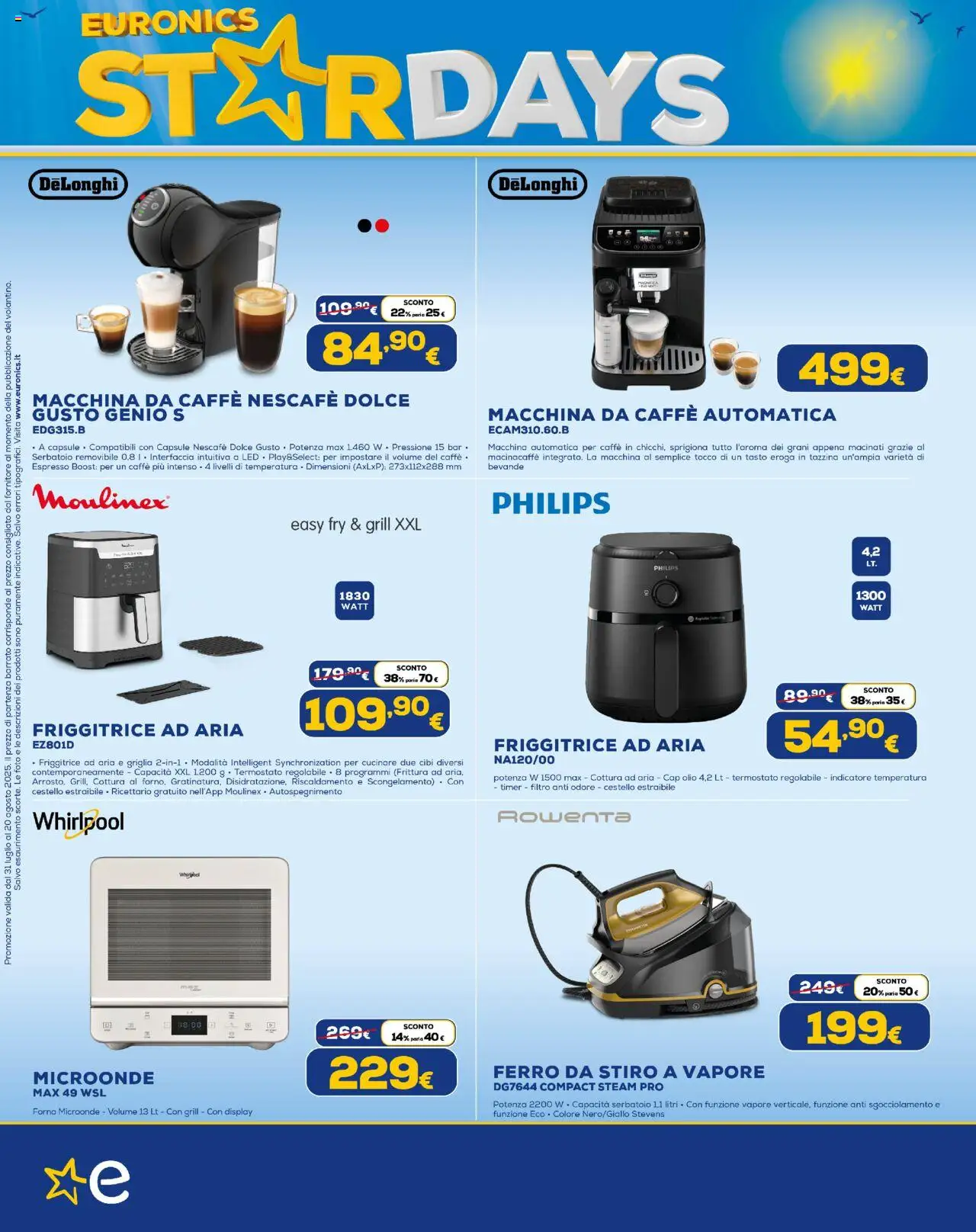 Volantino Euronics del 31.07.2025 | Pagina: 14 | Prodotti: Friggitrice ad aria, Olio, Forno, Ferro da stiro