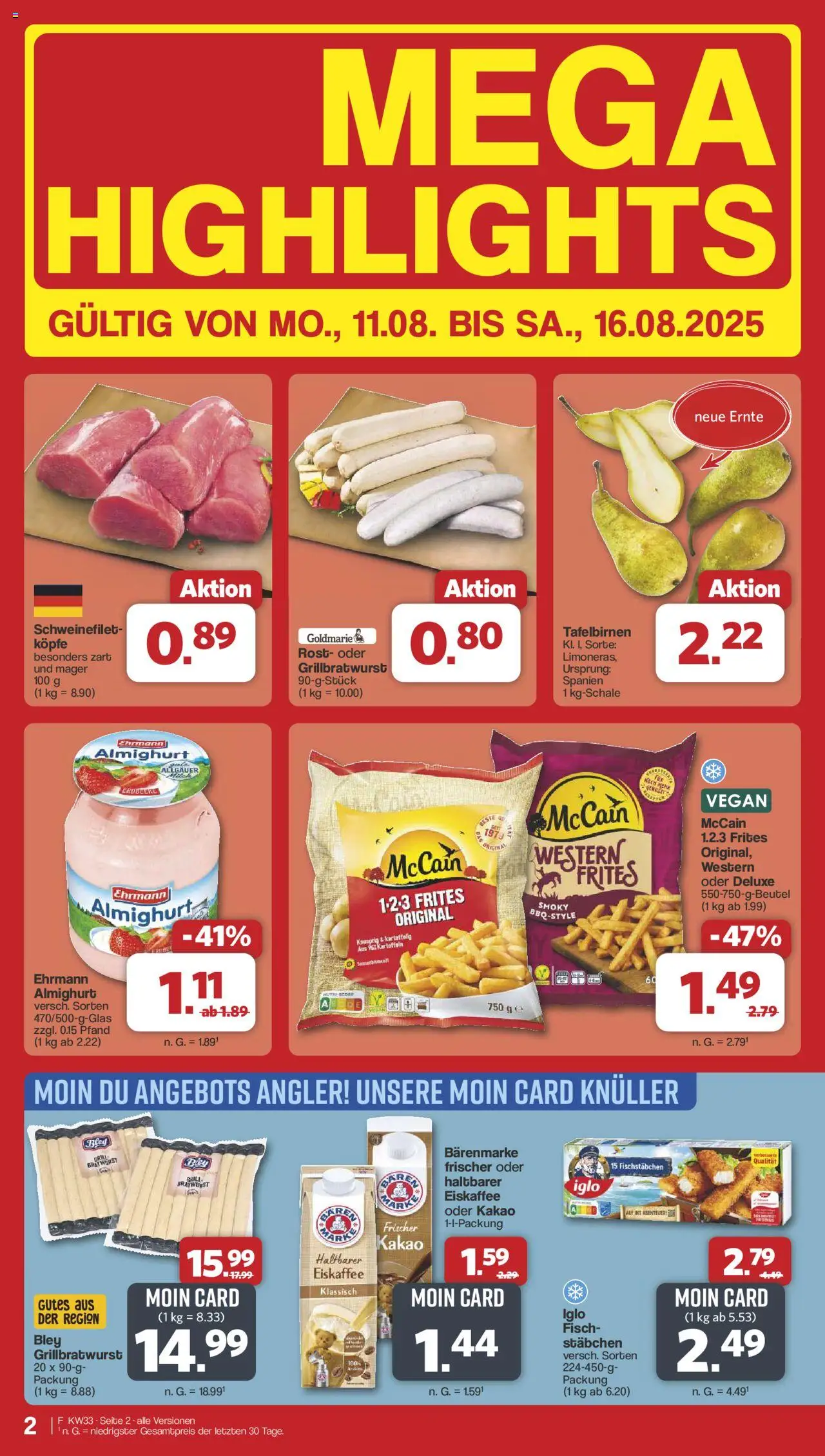 Famila Nordwest Prospekt 	 - gültig ab dem 11.08.2025 | Seite: 2 | Produkte: Iglo, Schweinefilet, Fisch, Kartoffeln