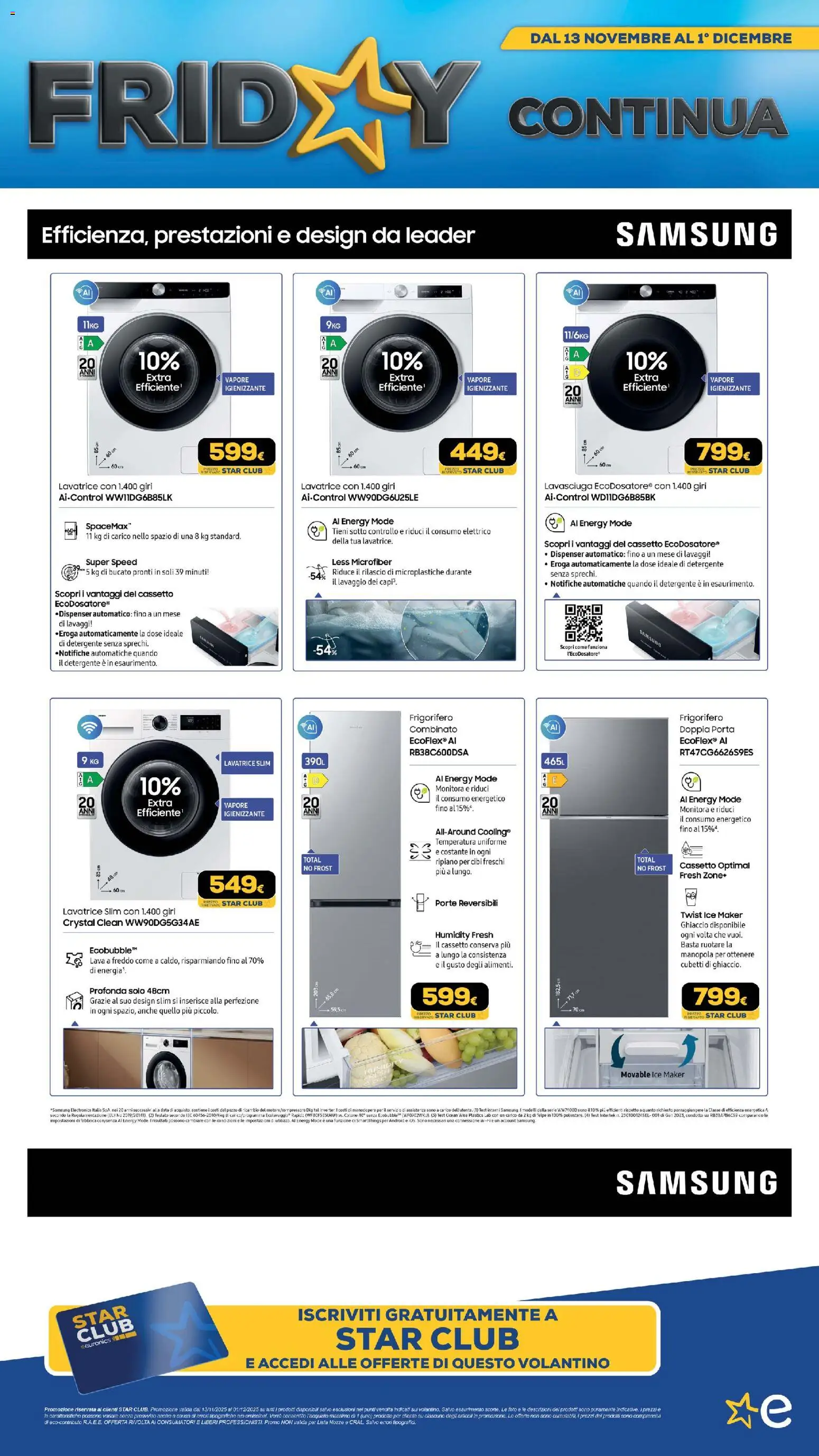 Volantino Euronics del 13.11.2025 | Pagina: 50 | Prodotti: Detergente, Data, Frigorifero, Samsung