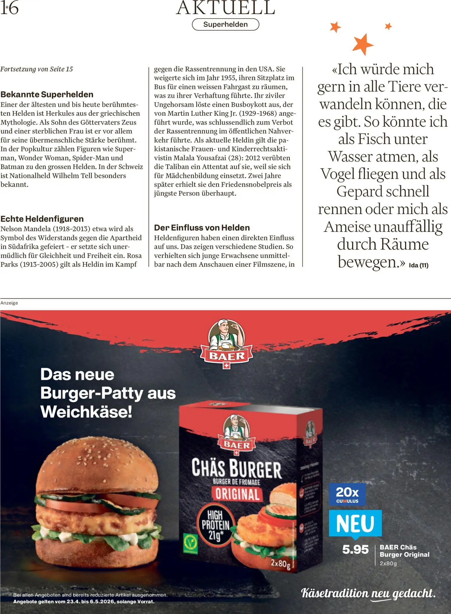 Migros aktionen – gültig ab 22.04.2026 | Seite: 16 | Produkte: Burger, Fisch, Wasser