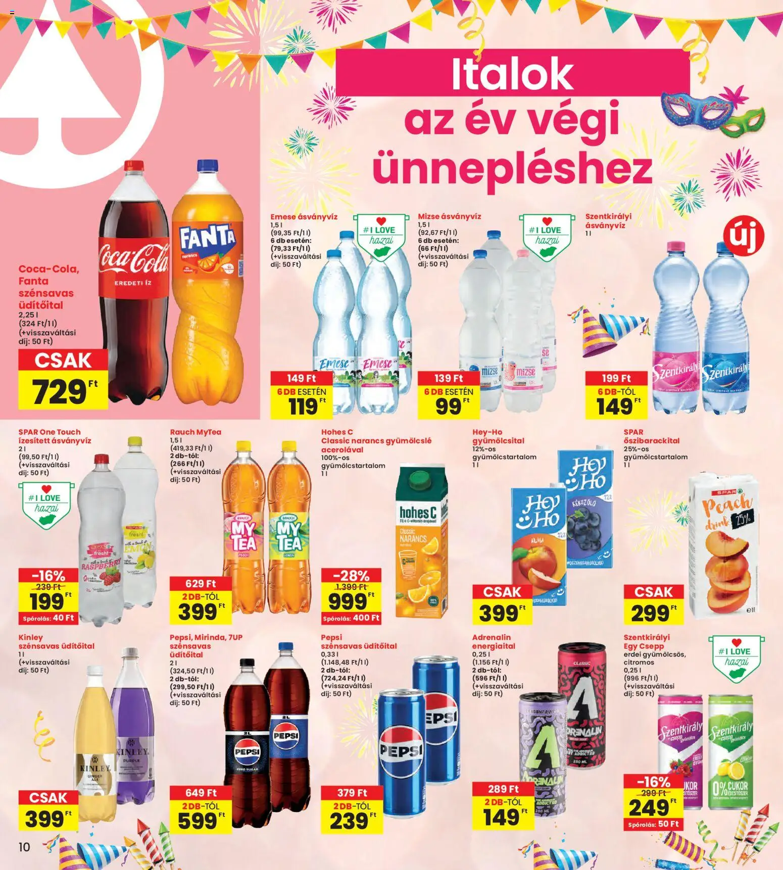 Interspar akciós ujság - amely érvényes a következő dátumtól: 23.12.2025 | Oldal: 10 | Termékek: Energiaital, Pepsi, Ásványvíz, Narancs
