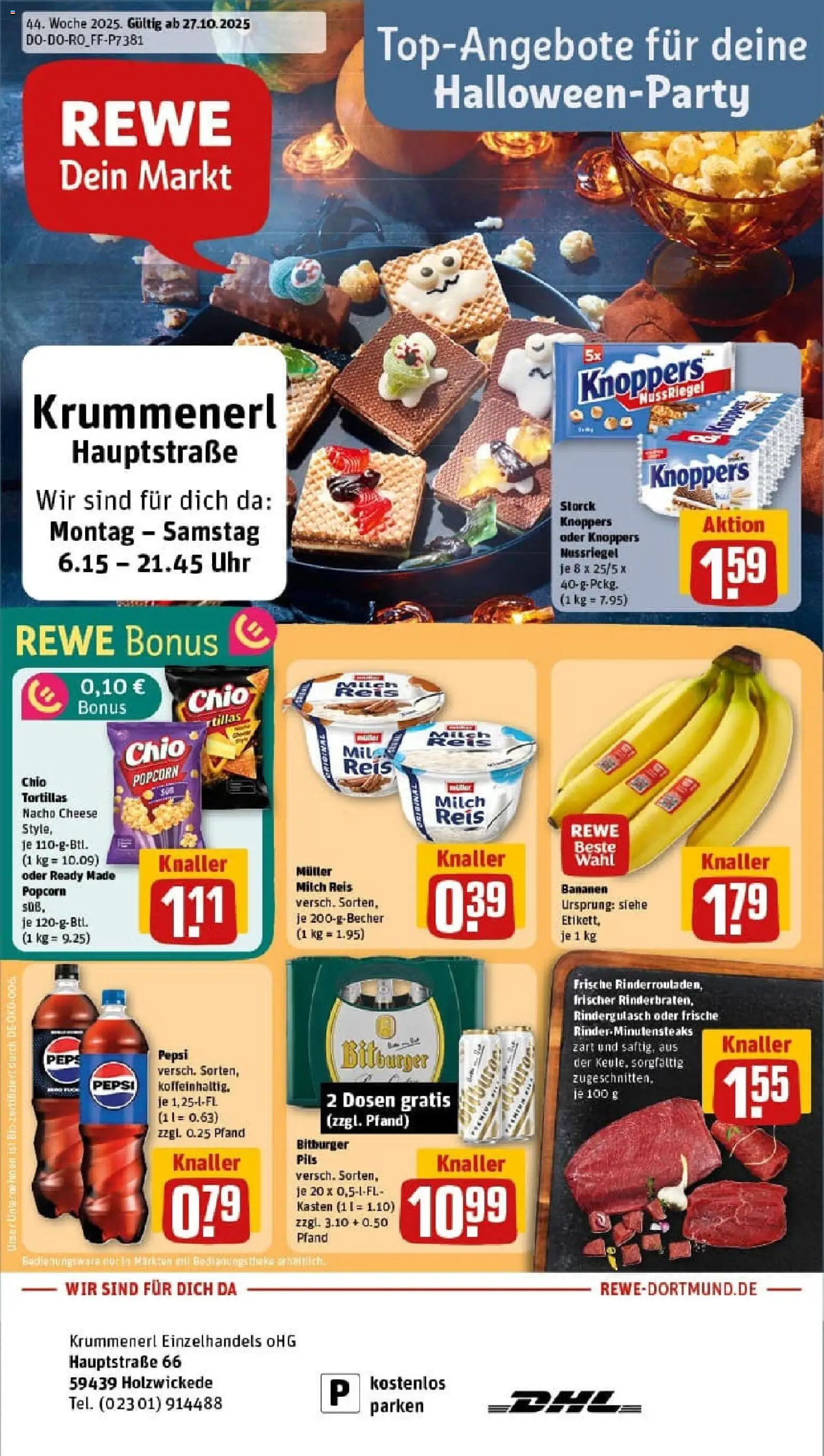 Rewe prospekt Holzwickede	 – gültig ab 26.10.2025 | Seite: 1 | Produkte: Bananen, Knoppers, Pepsi, Chio tortillas