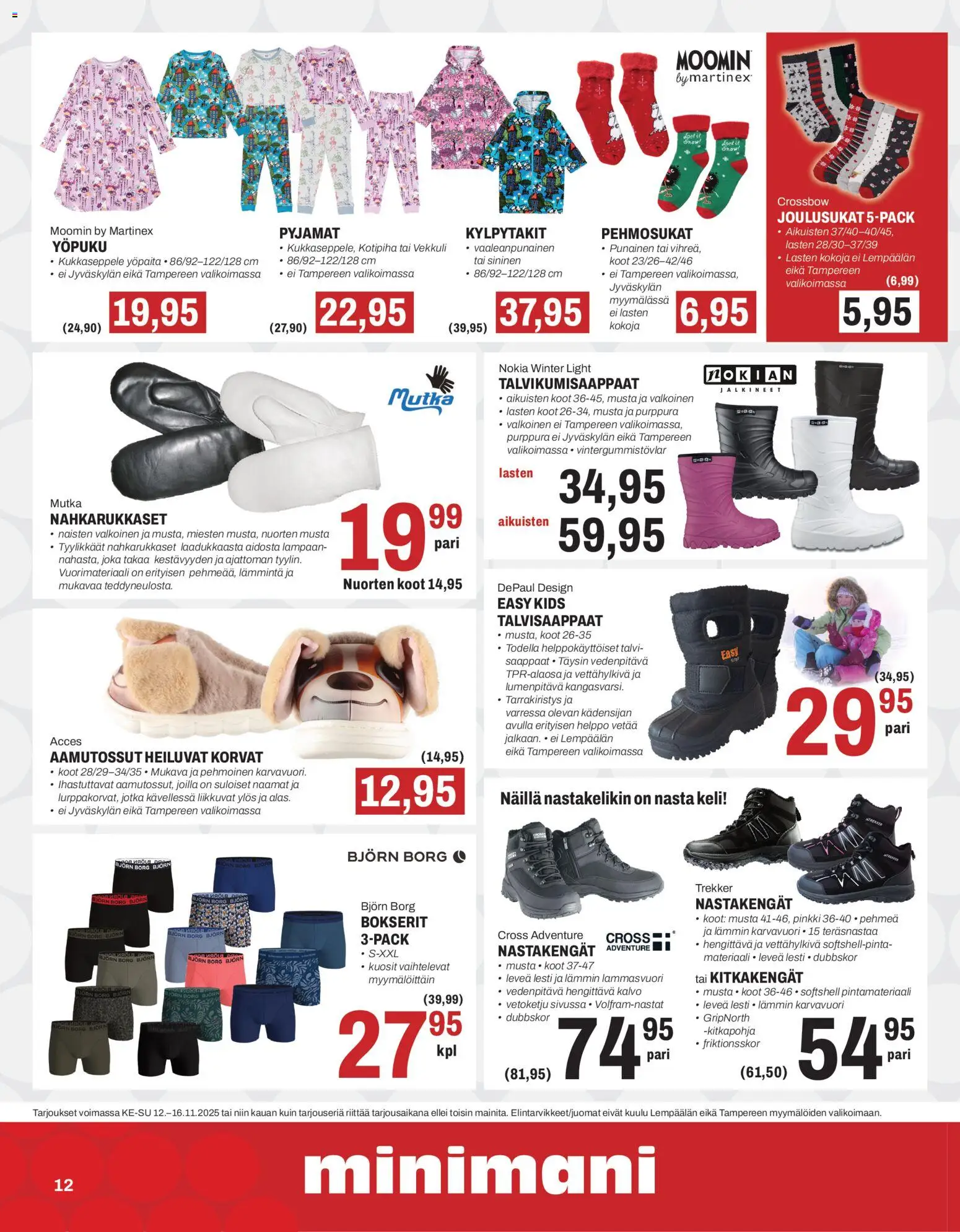 Minimani tarjoukset – voimassa 12.11.2025 alkaen | Sivu: 12 | Tuotteet: Bokserit, Saappaat