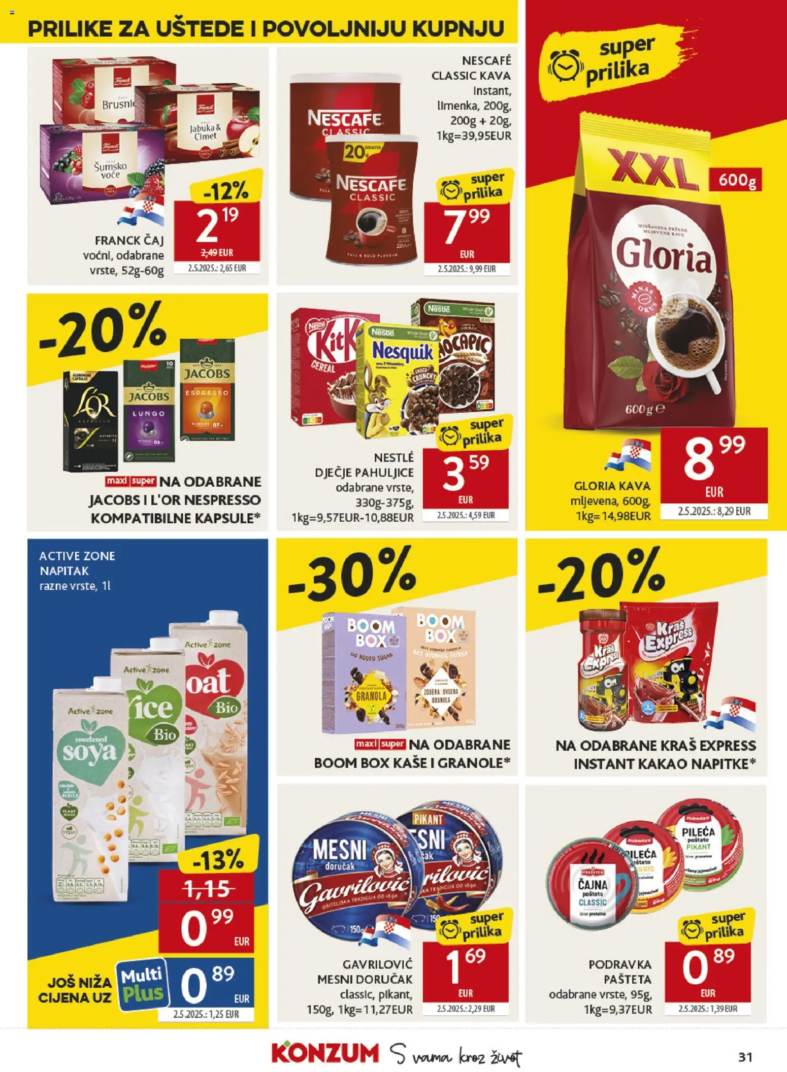 Konzum katalog | vrijedi od 11.03.2026 | Stranica: 31 | Proizvodi: Čaj, Nesquik, Mesni doručak, Jabuka