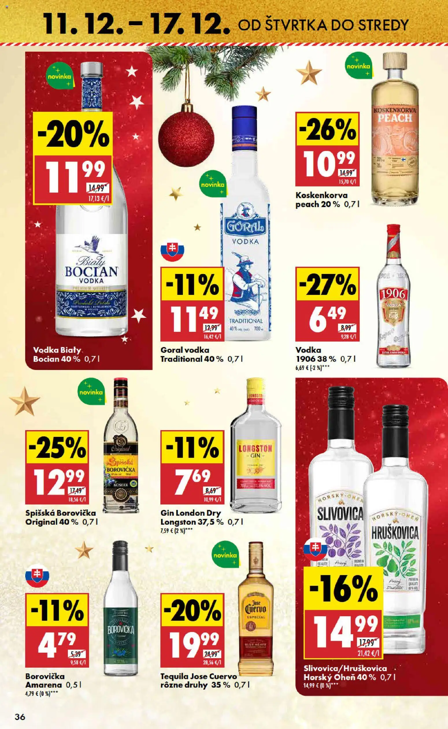 Nové Biedronka akcie – leták je platný od 11.12.2025 | Strana: 36 | Produkty: Borovička, Slivovica, Vodka, Tequila