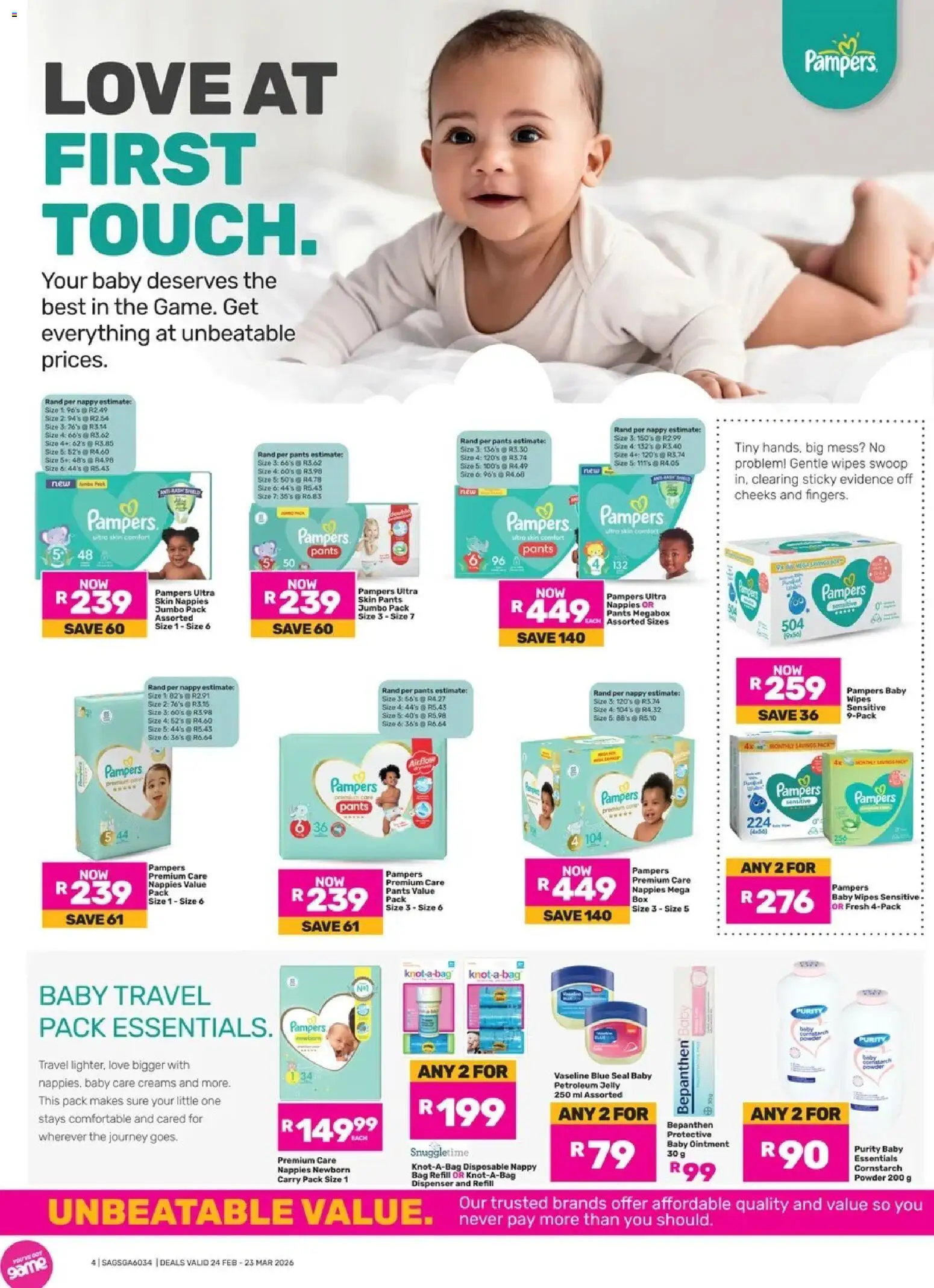 New Game catalogue – valid from 24.02.2026 | Page: 4 | Products: Pants, Bag, Powder, Nappies