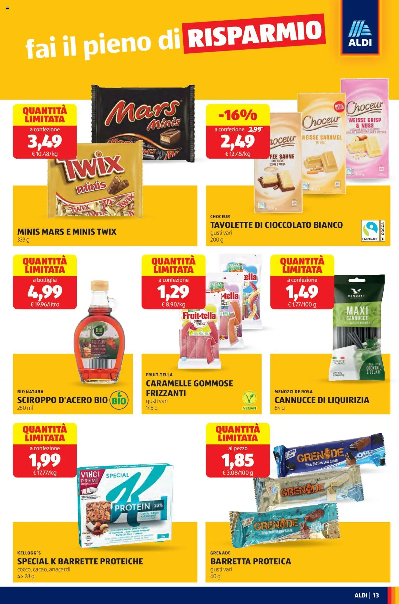 Volantino Aldi del 27.10.2025 | Pagina: 13 | Prodotti: Caramelle, Anacardi, Nocciole, Bottiglia