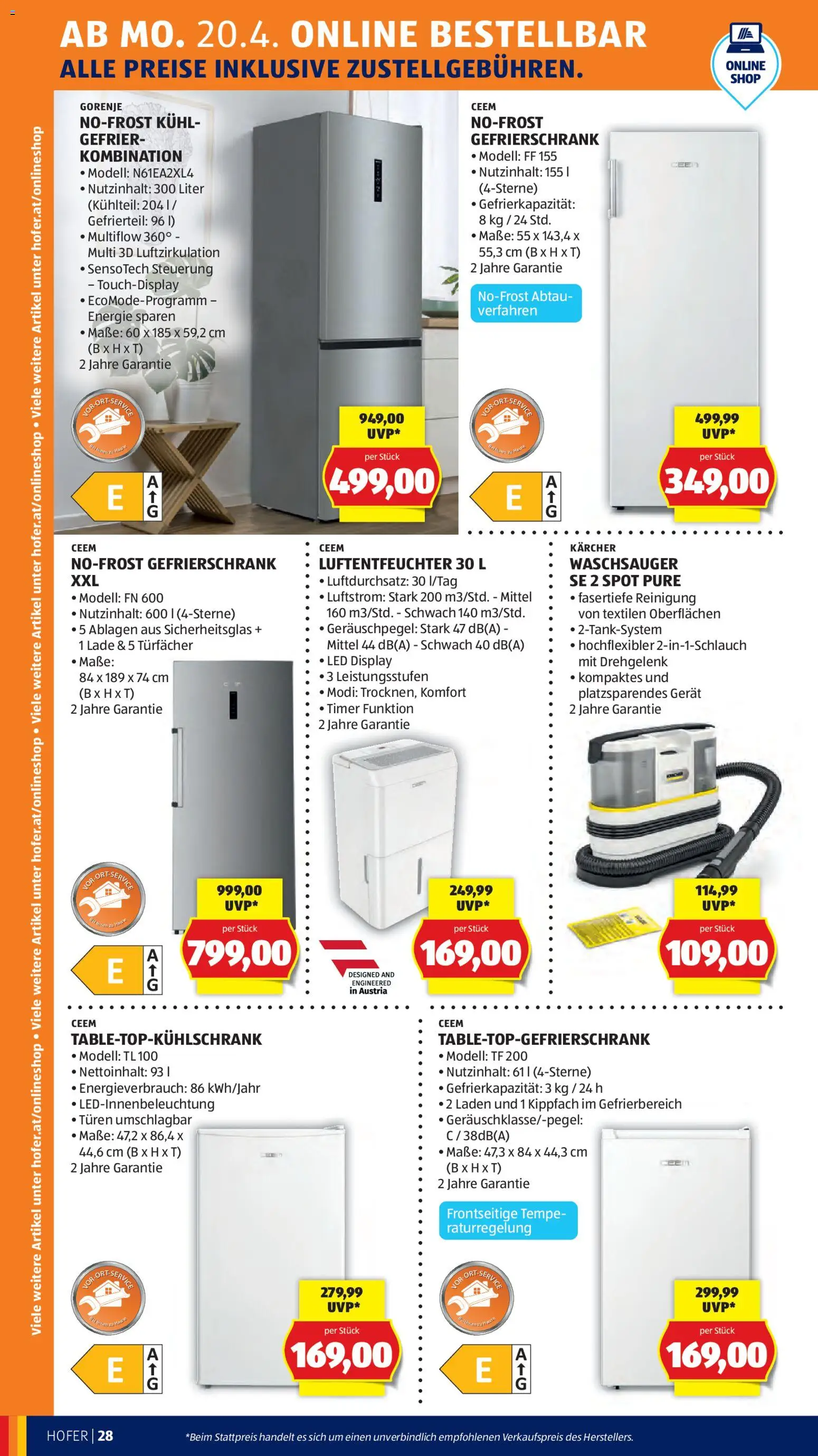 Hofer Flugblatt gültig ab 20.04.2026 | Seite: 32 | Produkte: Gefrierschrank