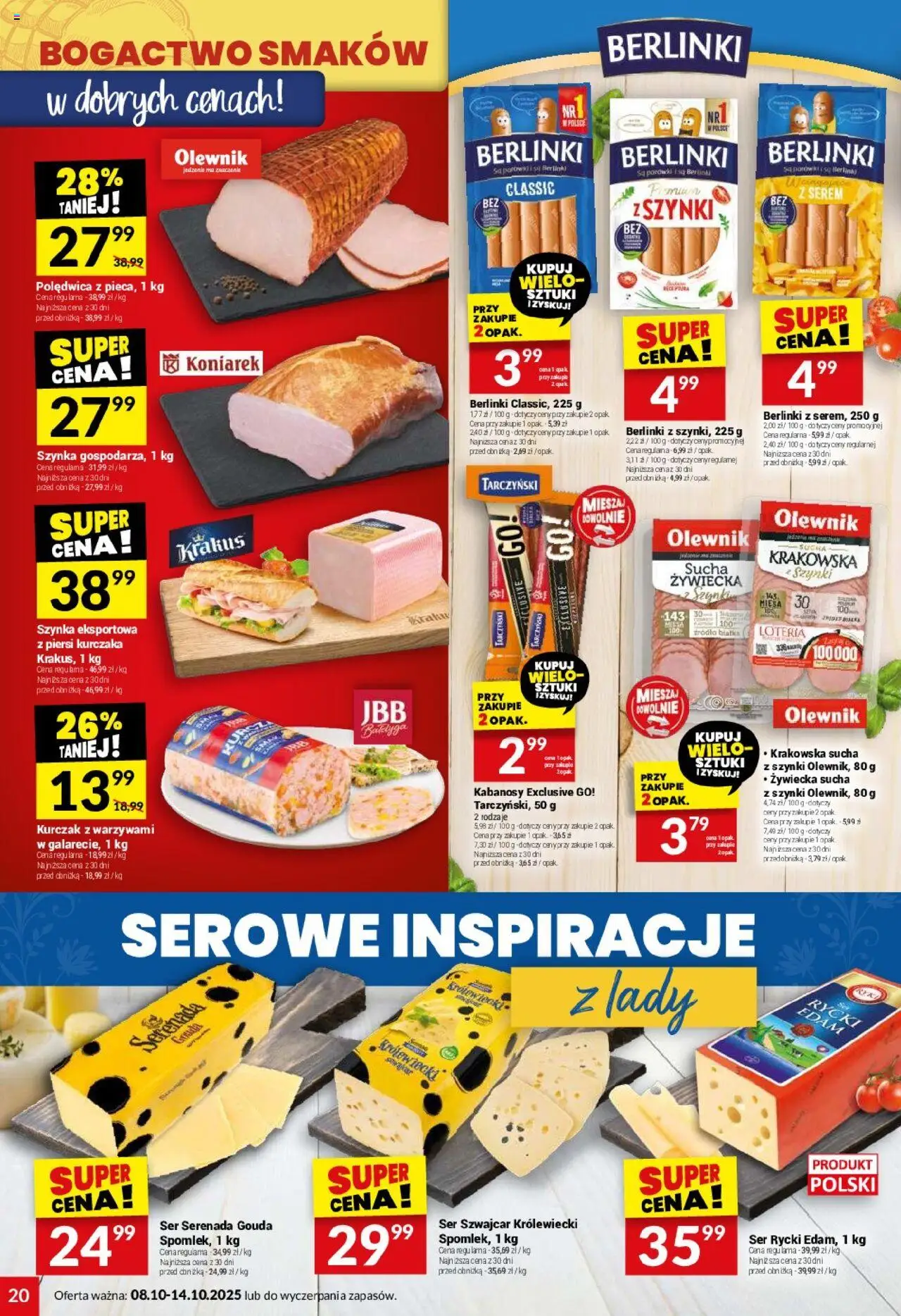 Twój Market Gazetka od 08.10.2025 | Strona: 20 | Produkty: Piersi, Kabanosy, Szynka, Ser