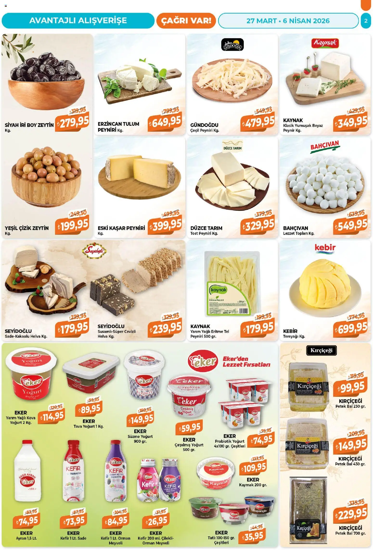 Çağrı Market Katalog - 27.03.2026 tarihinden itibaren geçerlidir | Sayfa: 2 | Ürünler: Kefir, Peynir, Yoğurt, Zeytin