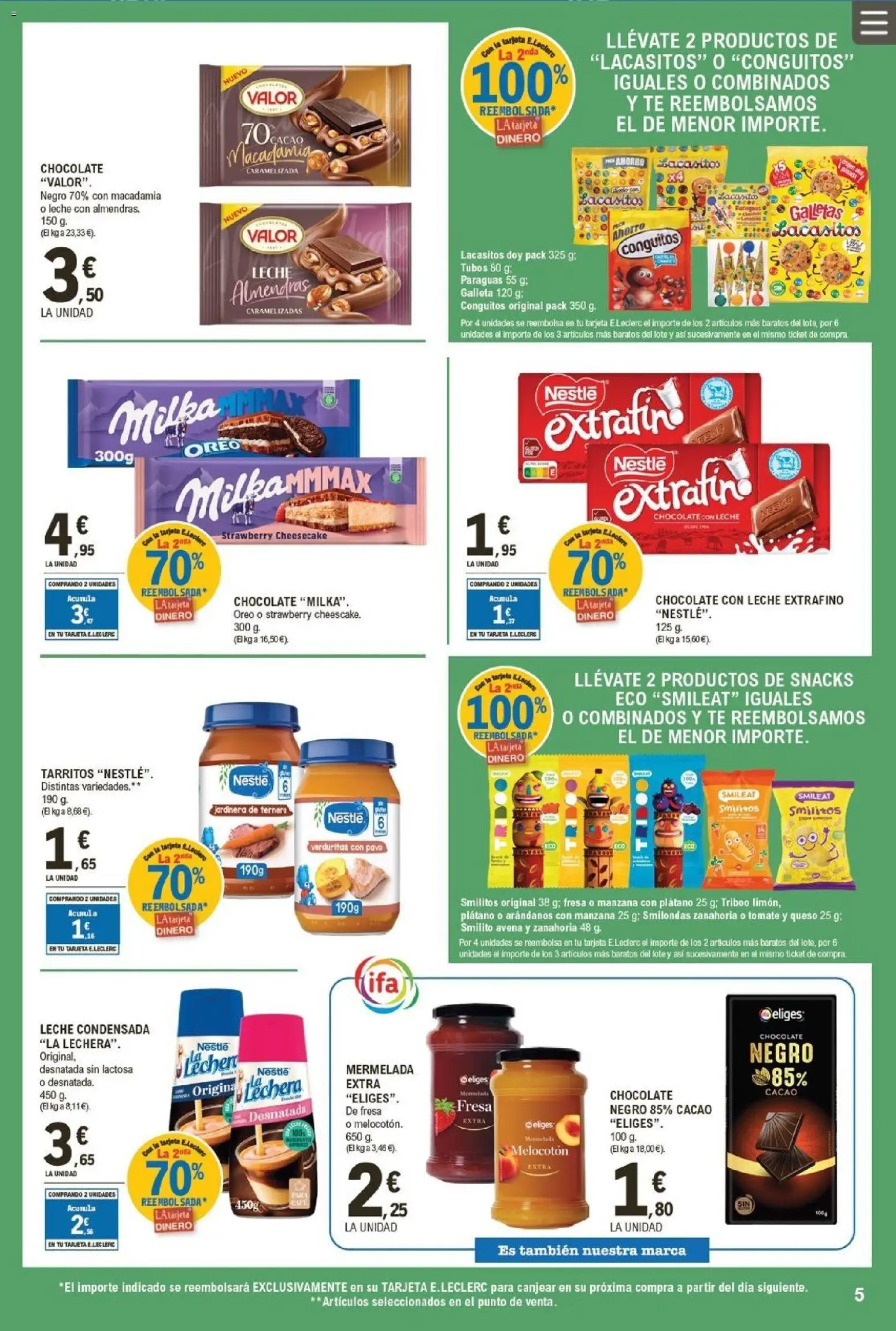 E.Leclerc folleto │ válido desde el 11.03.2026 | Página: 5 | Productos: Φαρίνα, Zanahoria, Chocolate con leche, Φρυγανιές σικάλεως