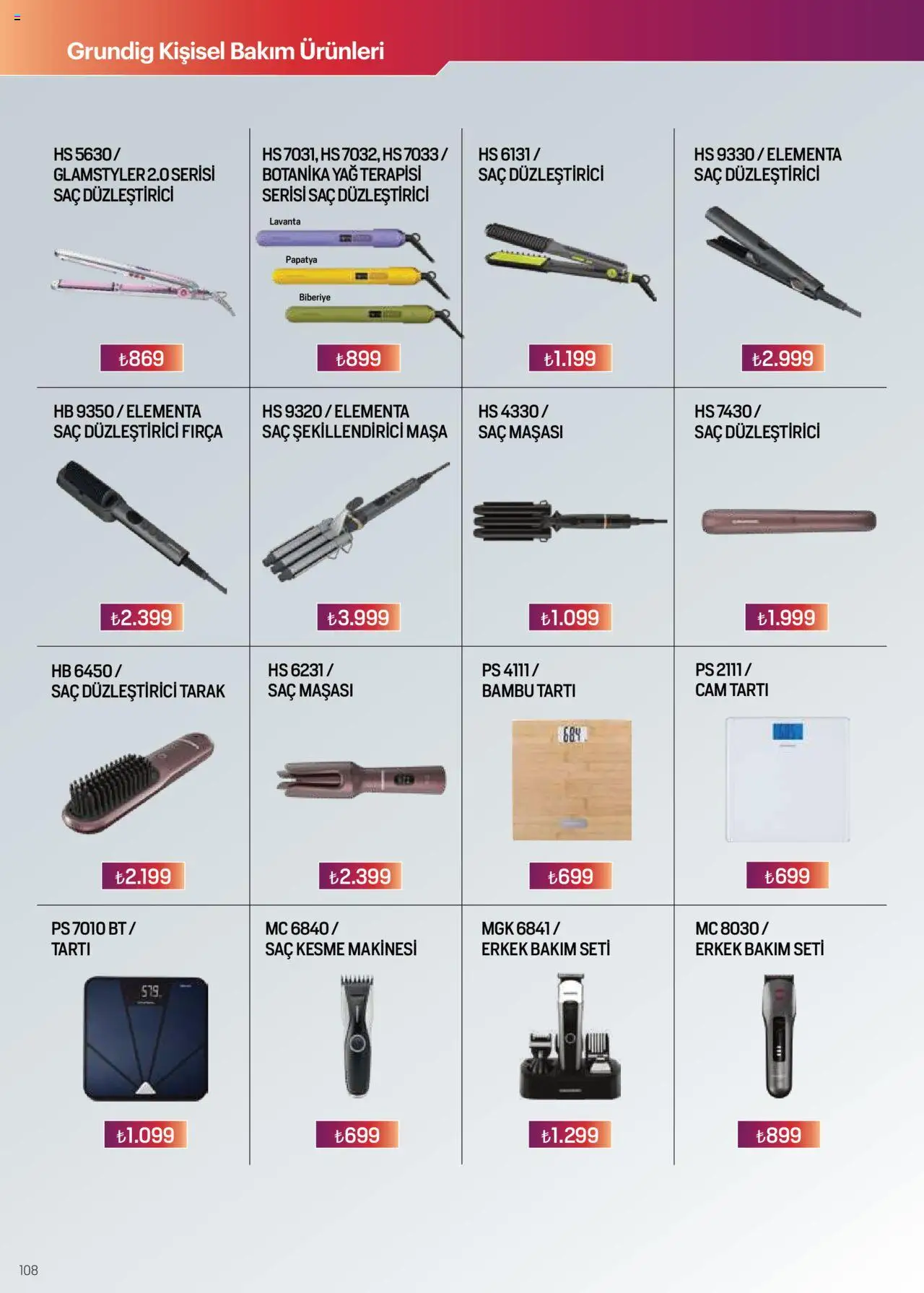 Arçelik Katalog - 16.09.2025 tarihinden itibaren geçerlidir | Sayfa: 108 | Ürünler: Saç maşası, Masa, Tartı, Fırça