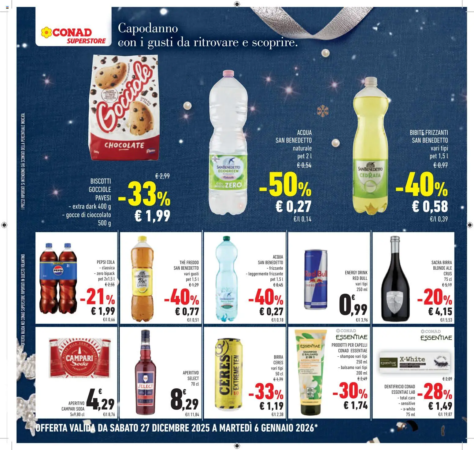Volantino Conad del 27.12.2025 | Pagina: 30 | Prodotti: Shampoo, Cioccolato, Dentifricio, Acqua