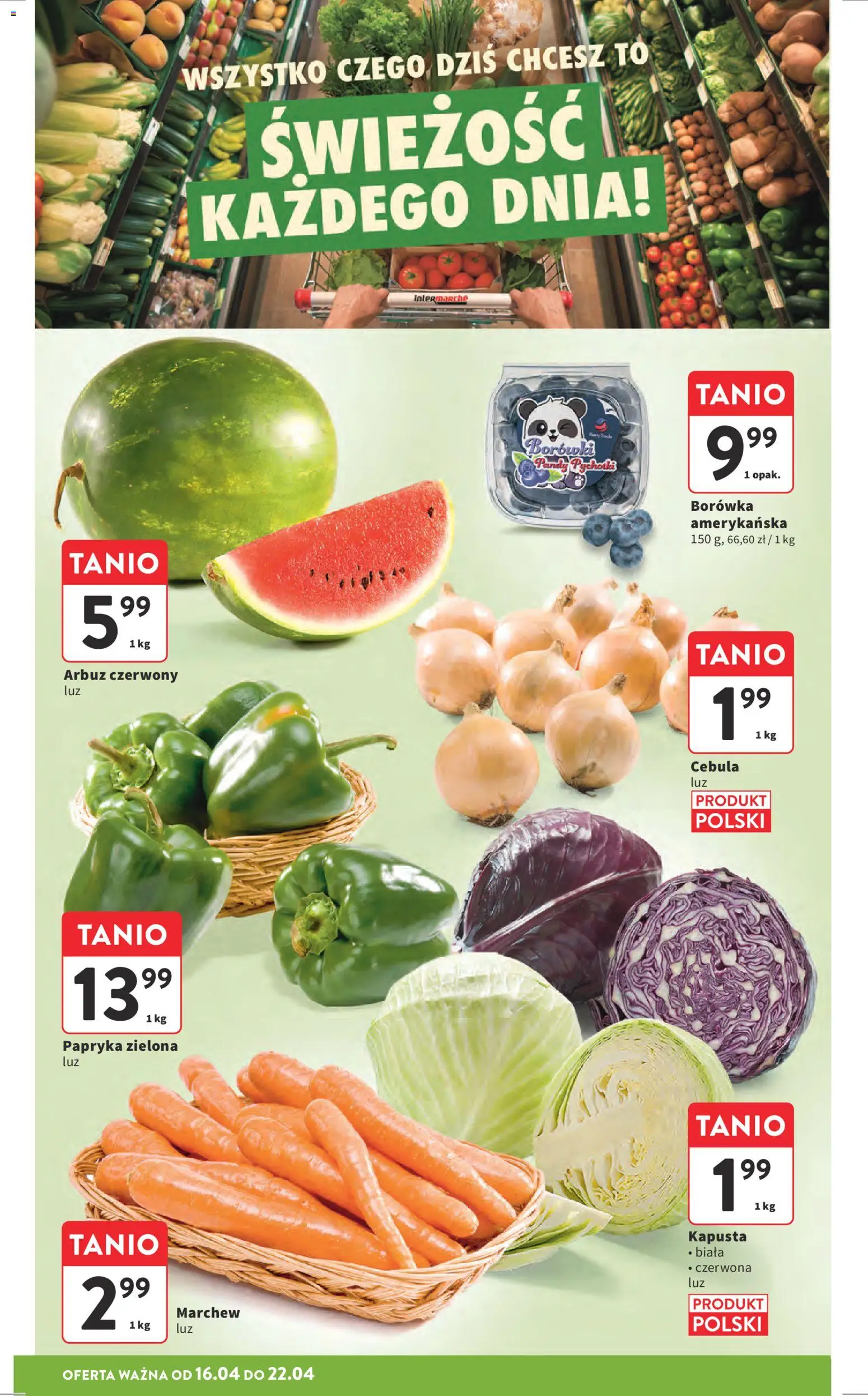 Intermarche gazetka od 16.04.2026 | Strona: 12 | Produkty: Arbuz, Borówka amerykańska, Papryka, Kapusta biała
