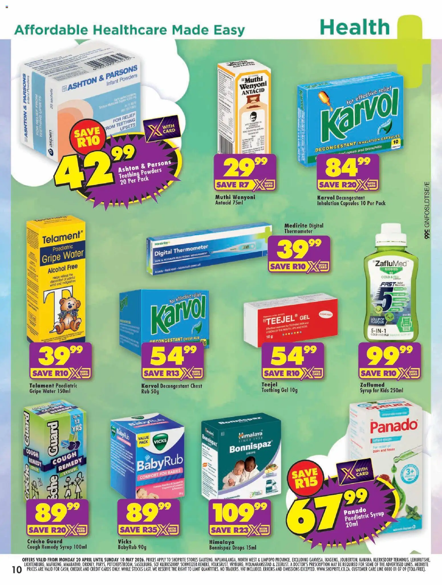 New Shoprite catalogue – valid from 20.04.2026 | Page: 10 | Products: Cough syrup, Oil, Syrup, Water
