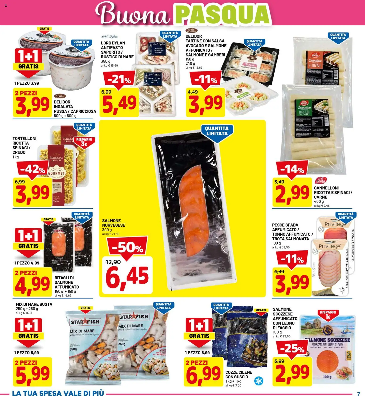 Volantino D Più del 26.03.2026 | Pagina: 7 | Prodotti: Salmone affumicato, Pesce, Insalata, Ricotta