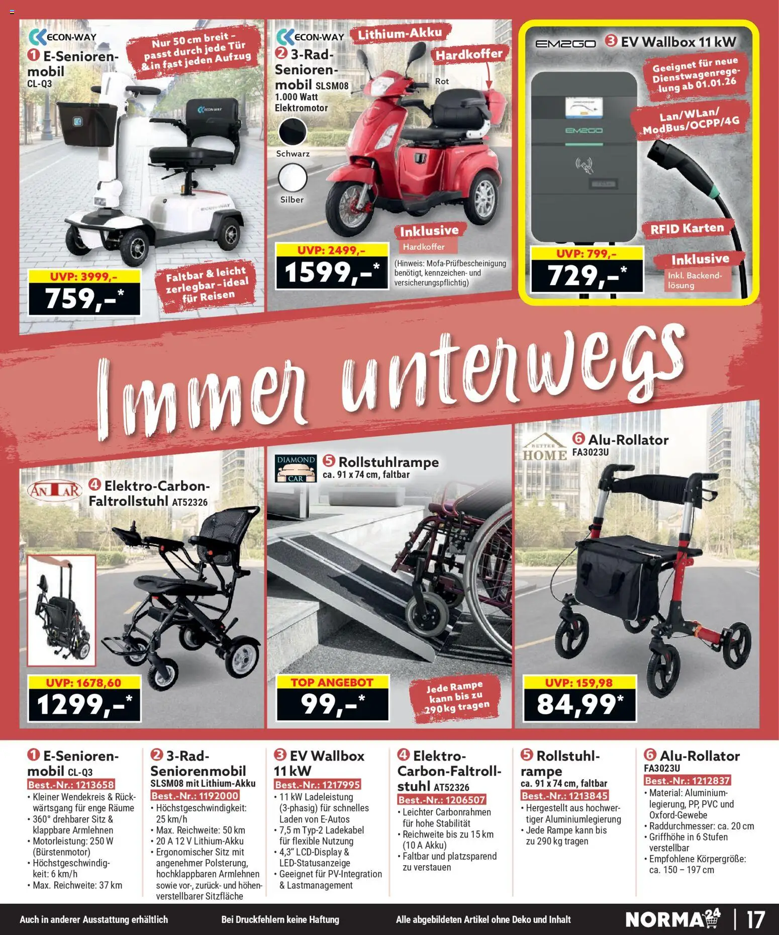 Norma Bestellmagazin April 2026 – gültig ab 01.04.2026 | Seite: 17 | Produkte: Top, Stuhl, Tür, Ladekabel