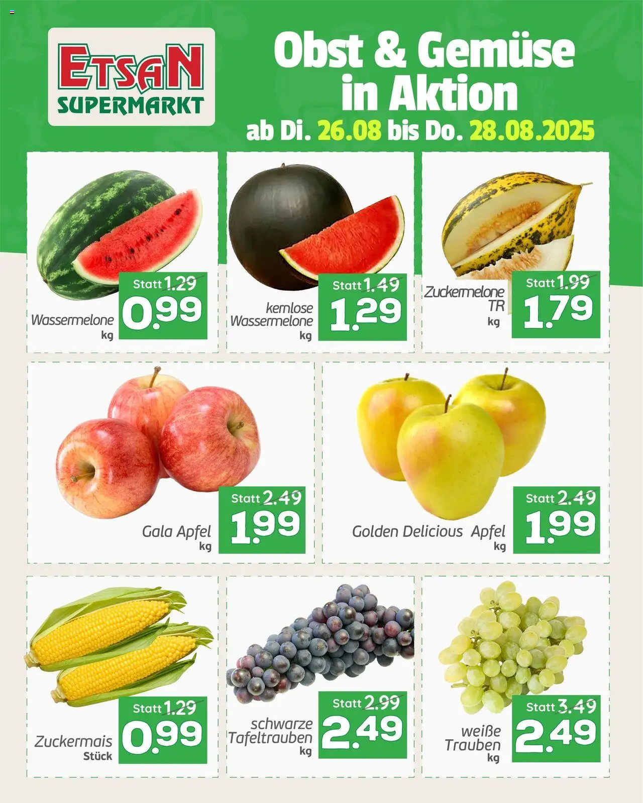 ETSAN Fruit & vegetables gültig ab 26.08.2025 | Seite: 2 | Produkte: Gemüse, Obst, Wassermelone, Äpfel