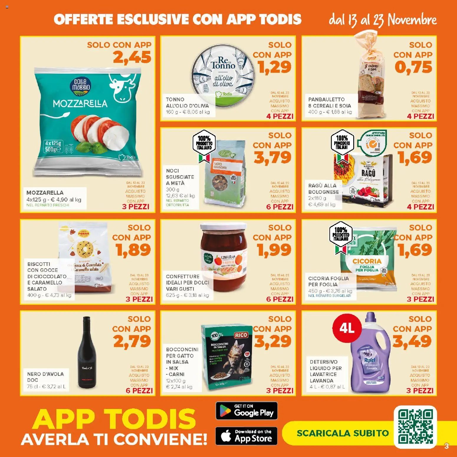 Volantino Todis del 13.11.2025 | Pagina: 3 | Prodotti: Trota, Mozzarella, Noci, Lavanda