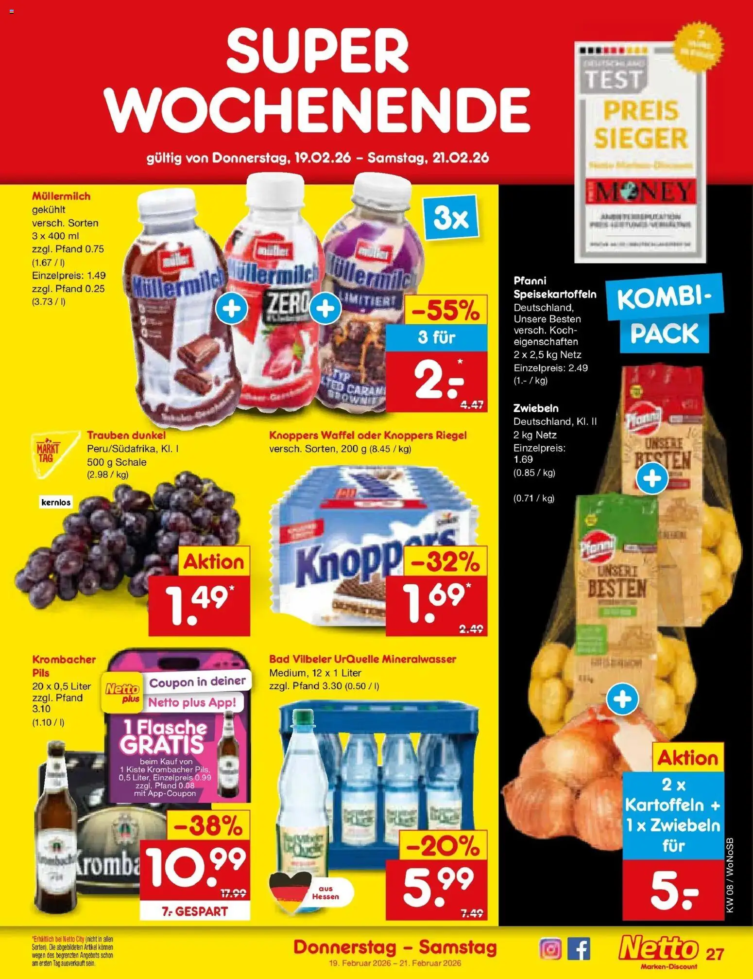 Netto Marken-Discount prospekt Lahnau	 – gültig ab 16.02.2026 | Seite: 41 | Produkte: Mineralwasser, Kartoffeln, Zwiebeln, Müllermilch