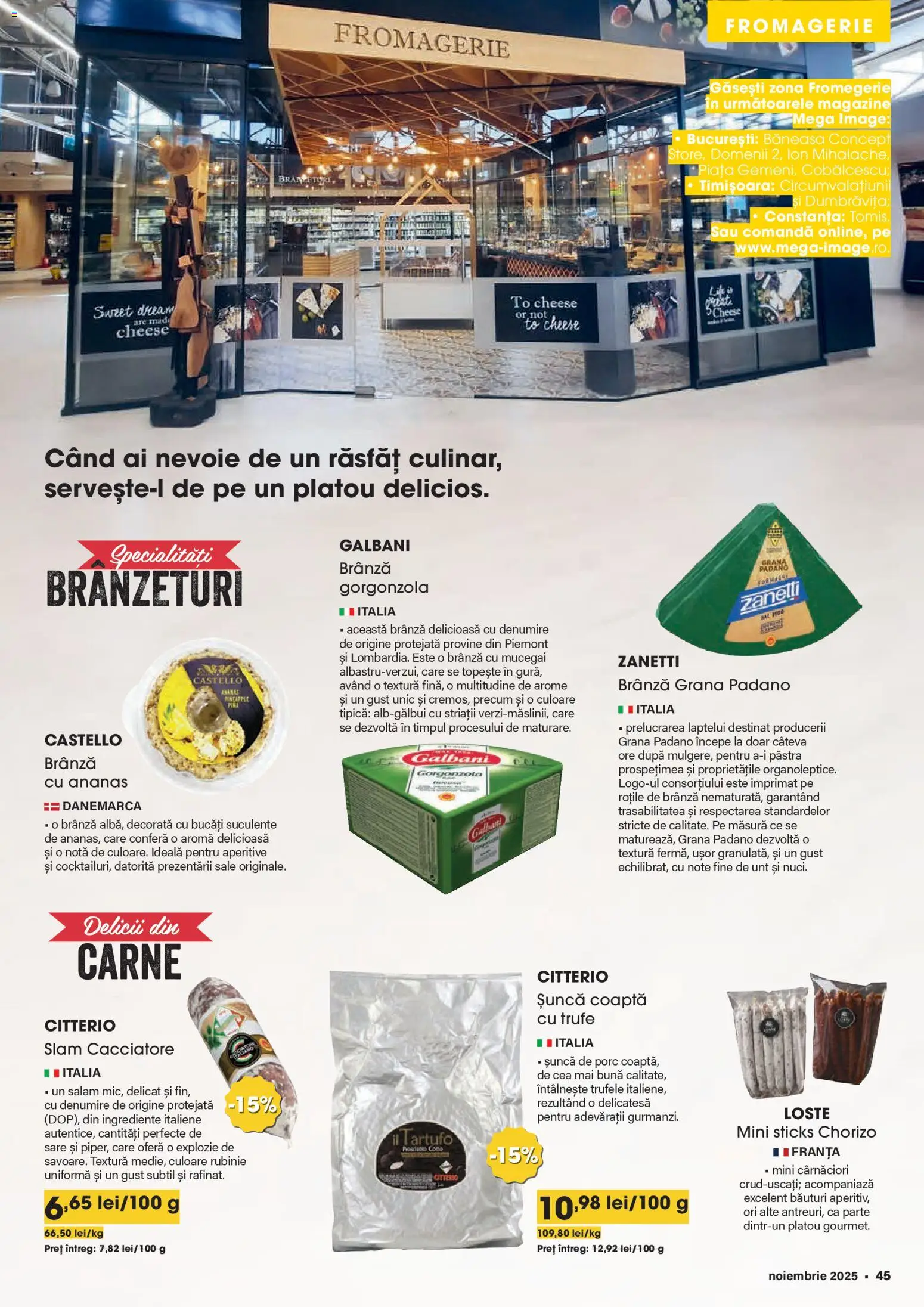 Noul catalog Mega Image – valabil de la 30.10.2025 | Pagină: 45 | Produse: Unt, Brânză, Salam, Ananas