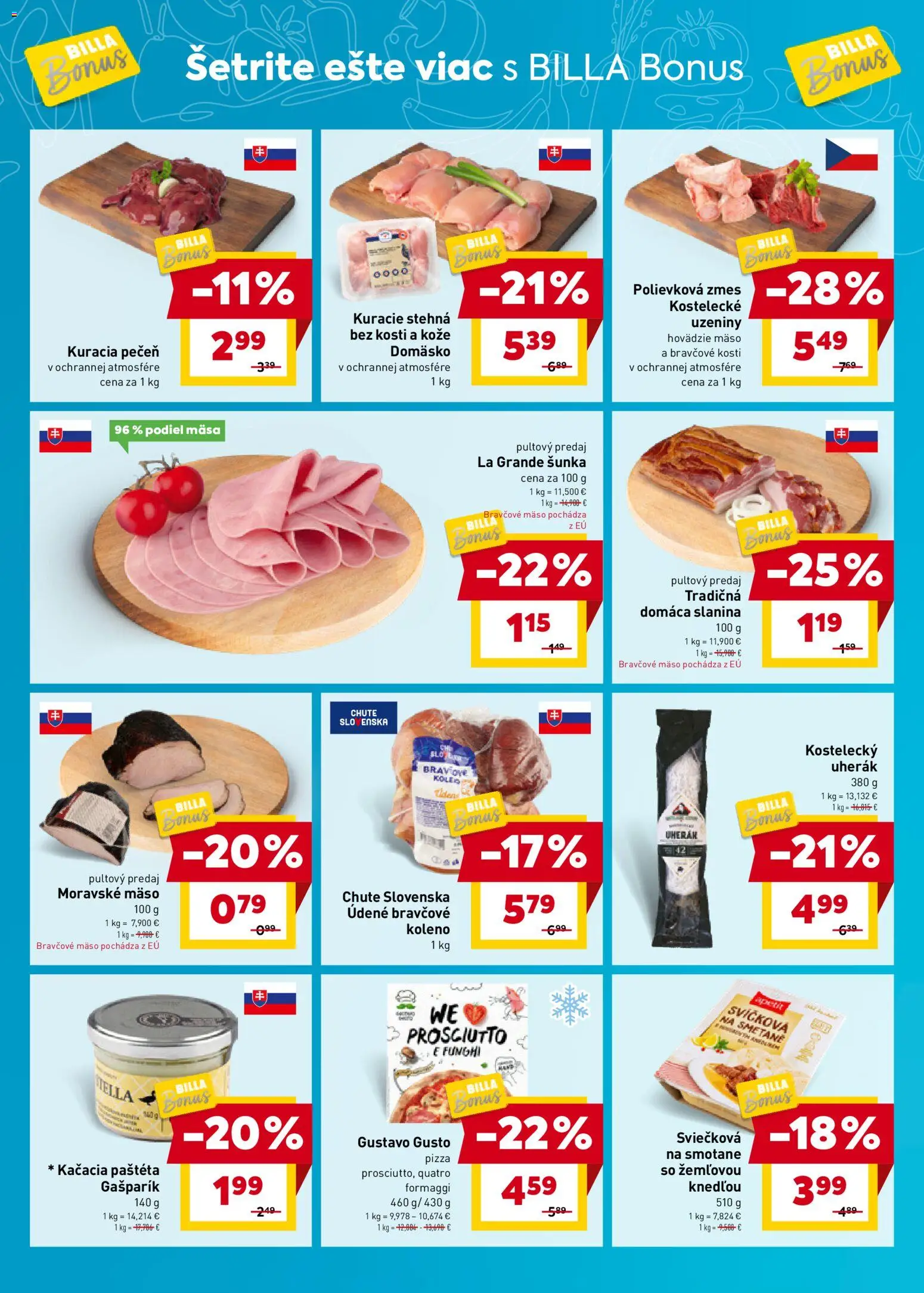 Nové Billa akcie – leták je platný od 28.01.2026 | Strana: 2 | Produkty: Pizza, Hovädzie mäso, Kuracie stehná, Bravčové mäso