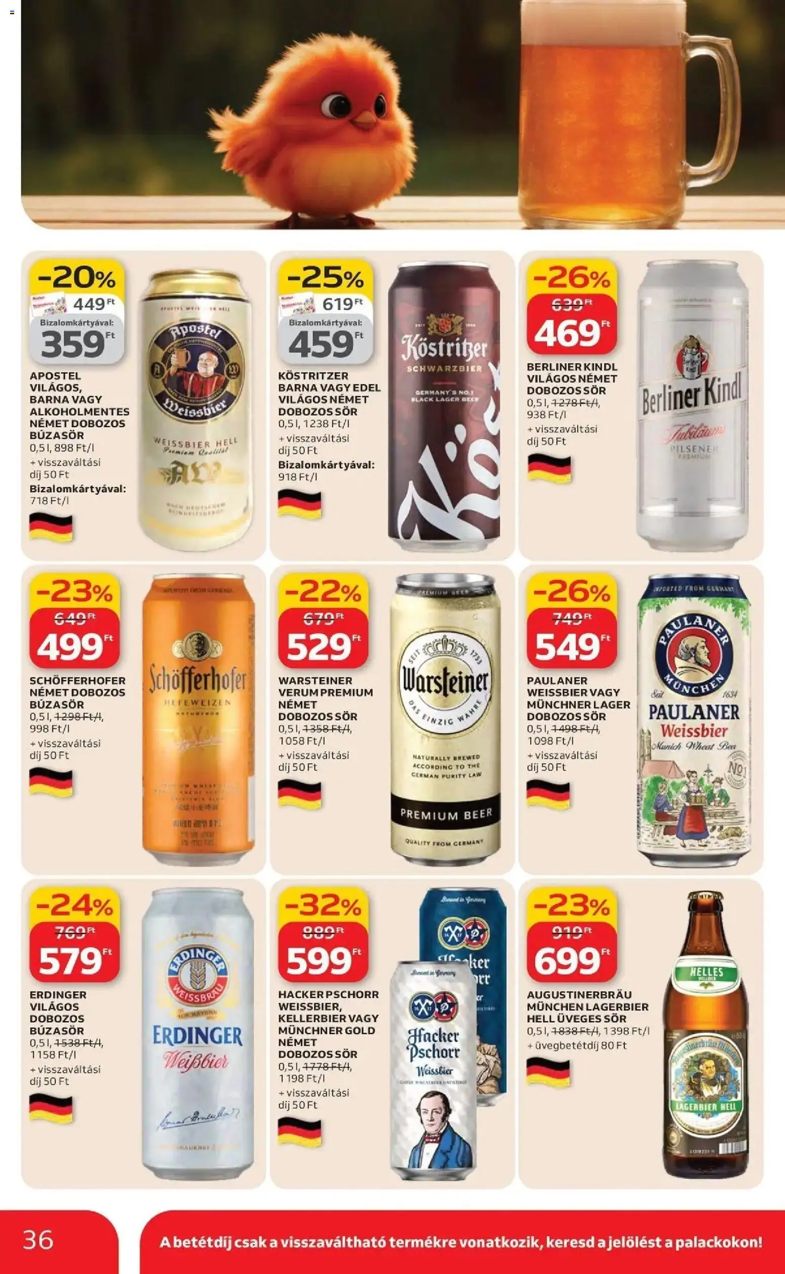 Auchan akciós ujság - amely érvényes a következő dátumtól: 19.03.2026 | Oldal: 36 | Termékek: Búzasör, Dobozos sör, Sör