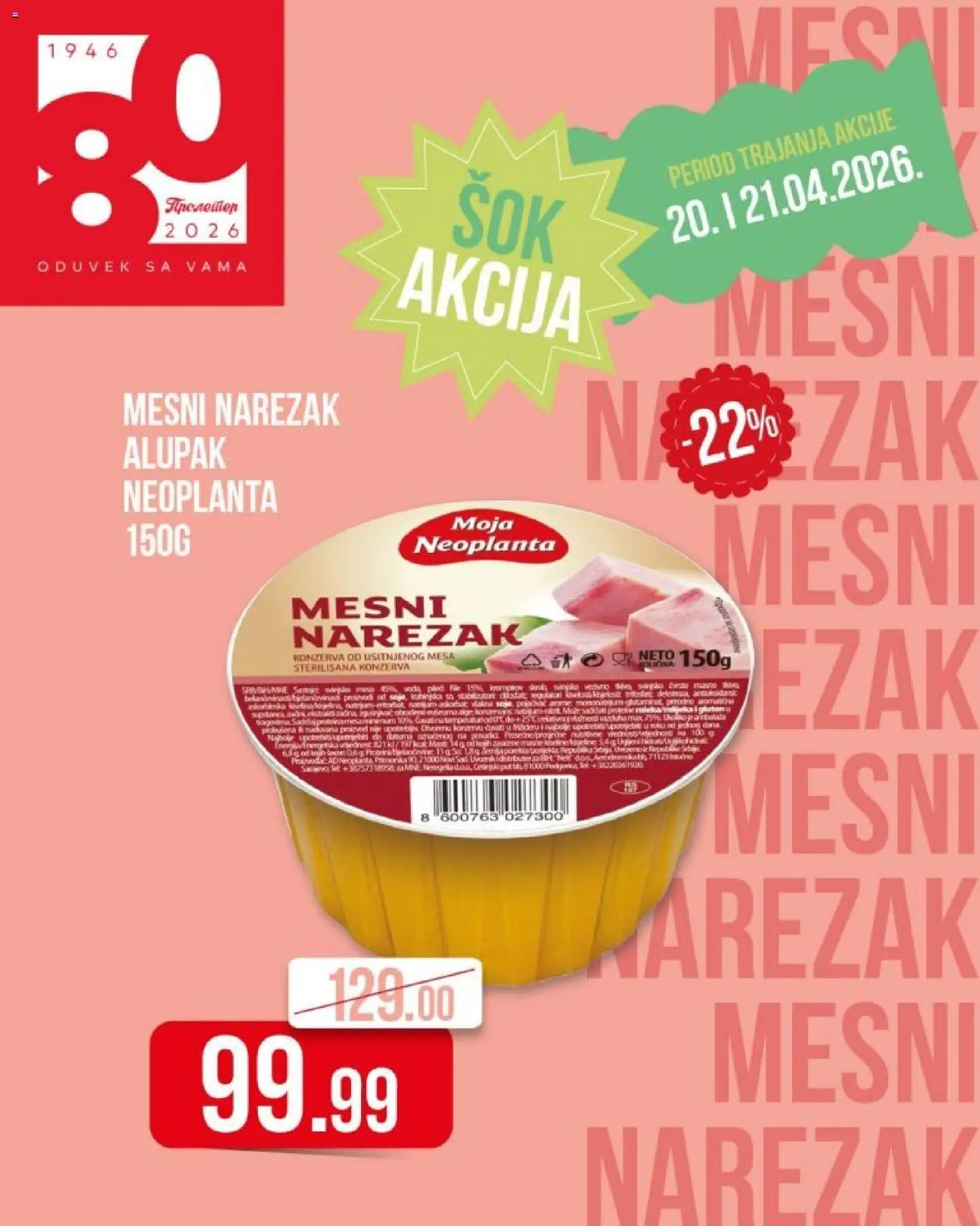 Metalac Proleter katalog - važi od 20.04.2026 | Strana: 1 | Proizvode: Narezak, Mesni narezak