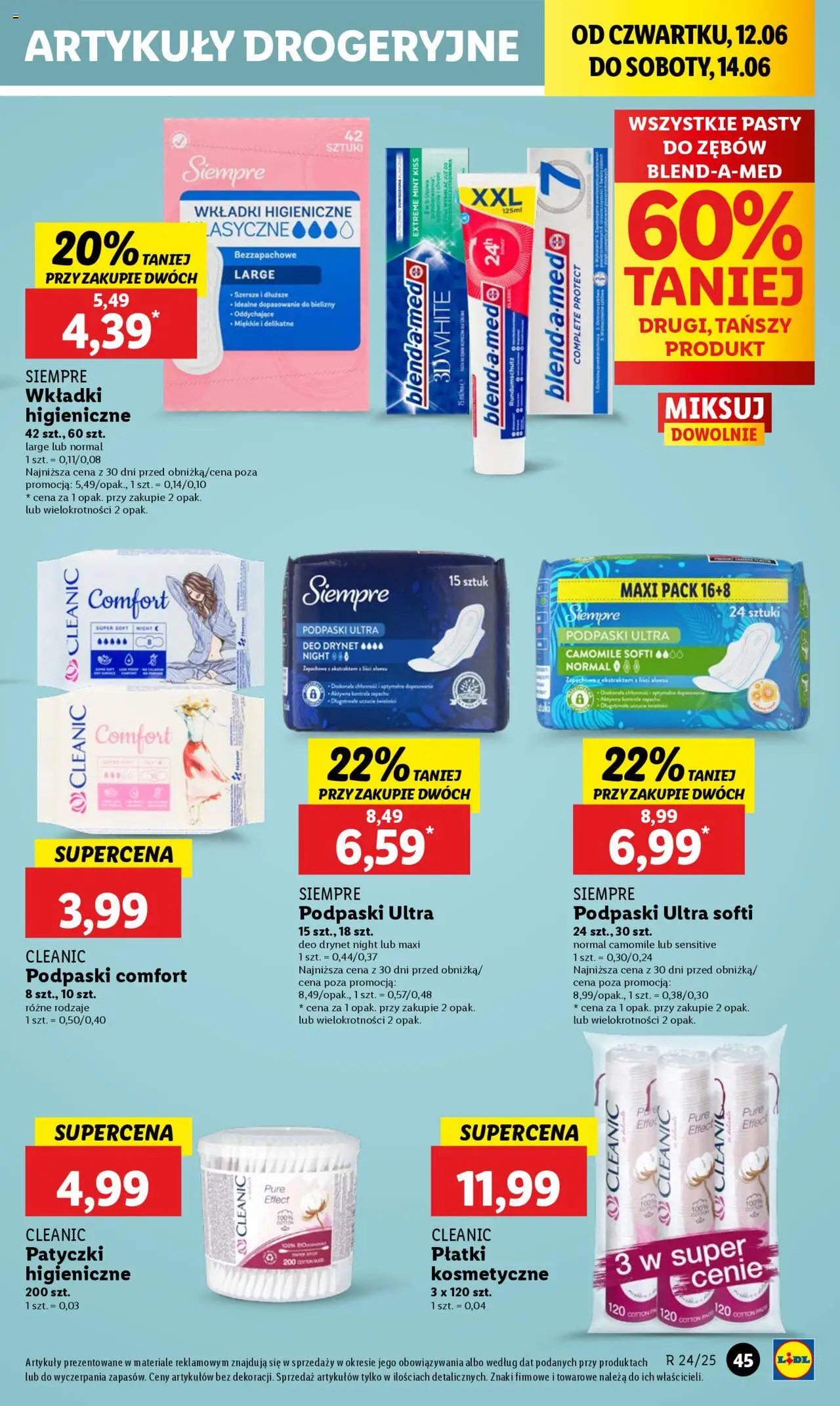 Lidl Gazetka od 12.06.2025 | Strona: 55 | Produkty: Podpaski, Wkładki higieniczne, Płatki kosmetyczne, Płatki