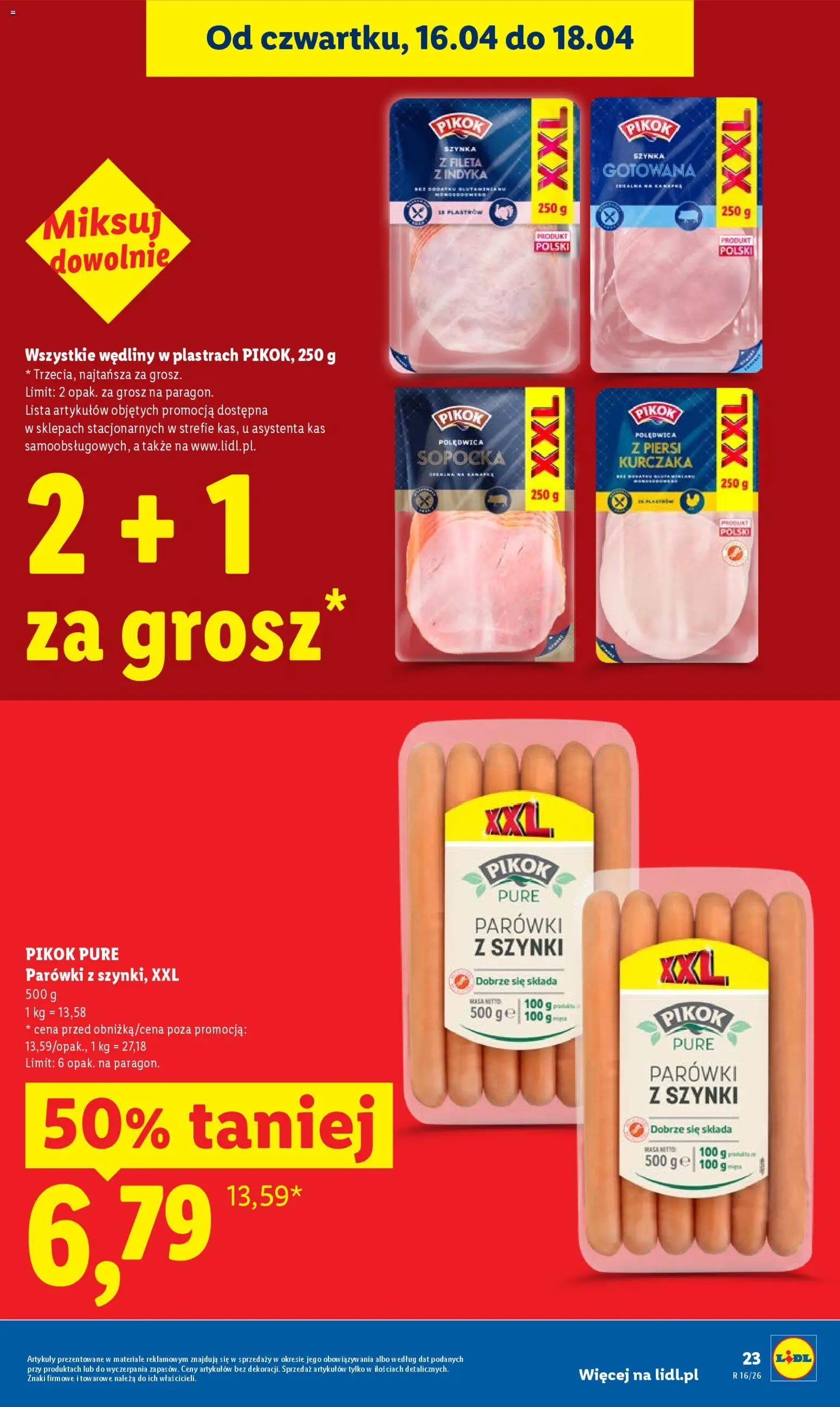 Lidl gazetka od 16.04.2026 | Strona: 23 | Produkty: Piersi, Parówki, Szynka, Wędliny
