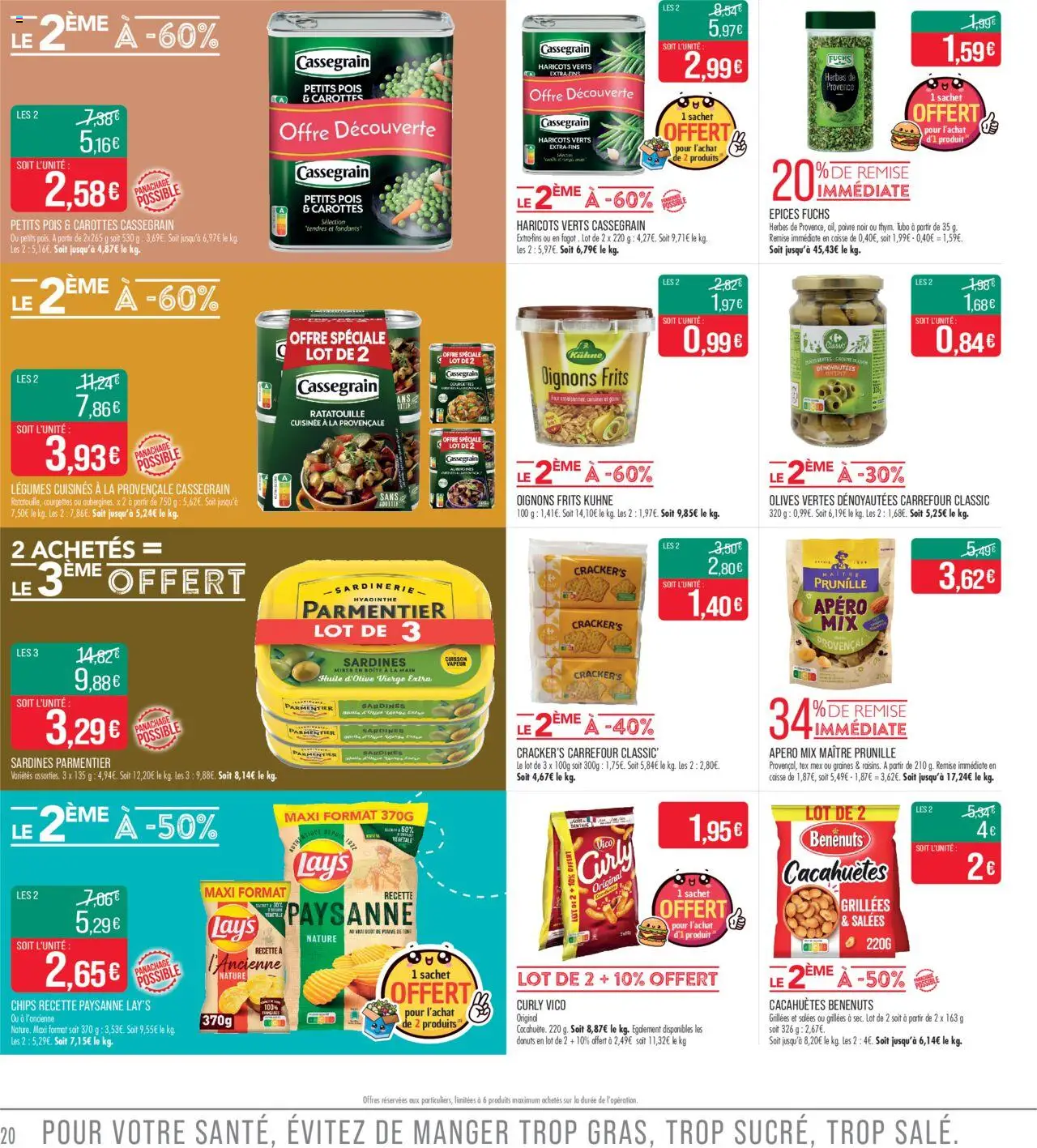  | Page: 20 | Produits: Huile d'olive vierge, Sardines, Haricots verts, Chips