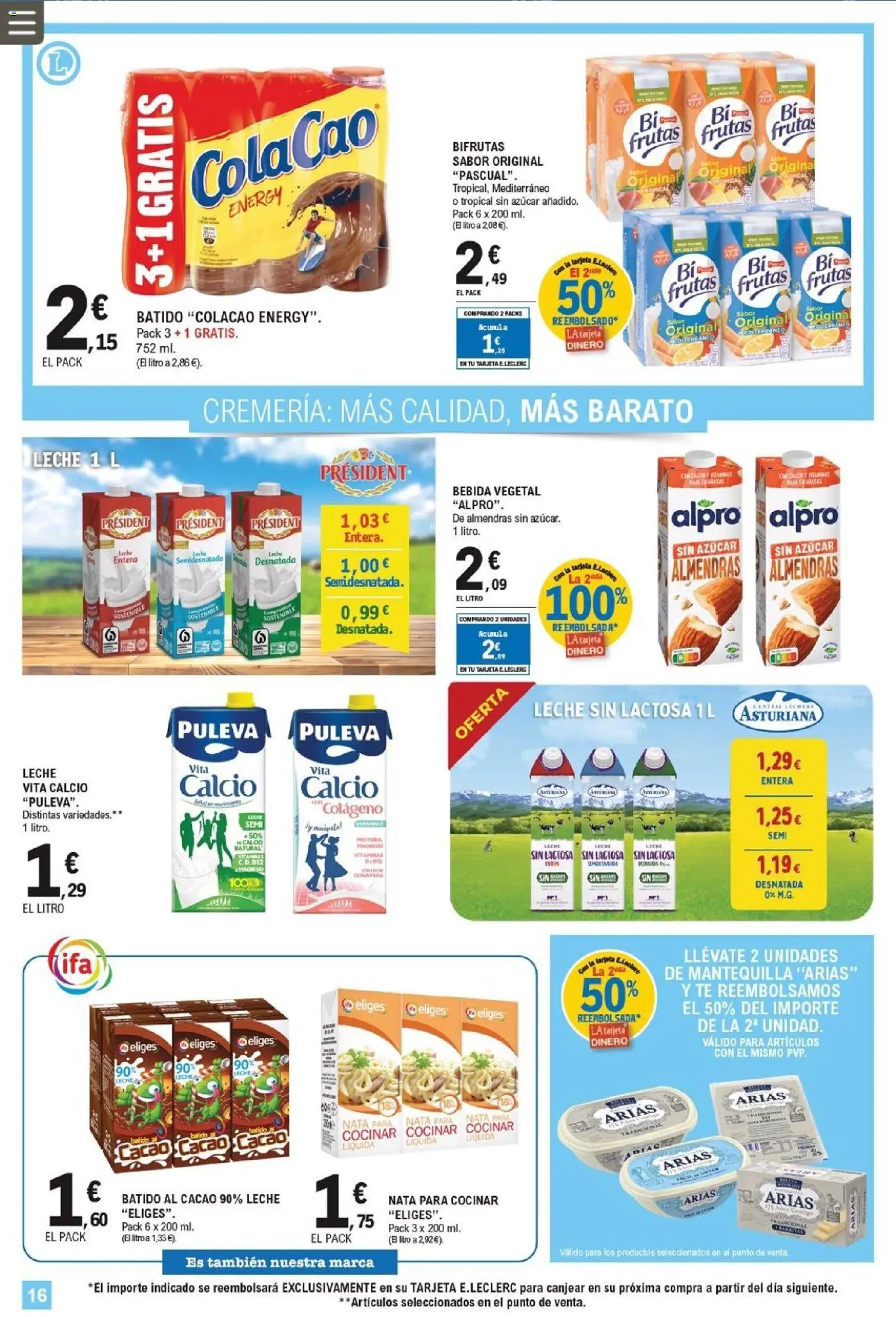 E.Leclerc folleto │ válido desde el 11.03.2026 | Página: 16 | Productos: Leche entera, Leche, Té, Φρυγανιές σικάλεως