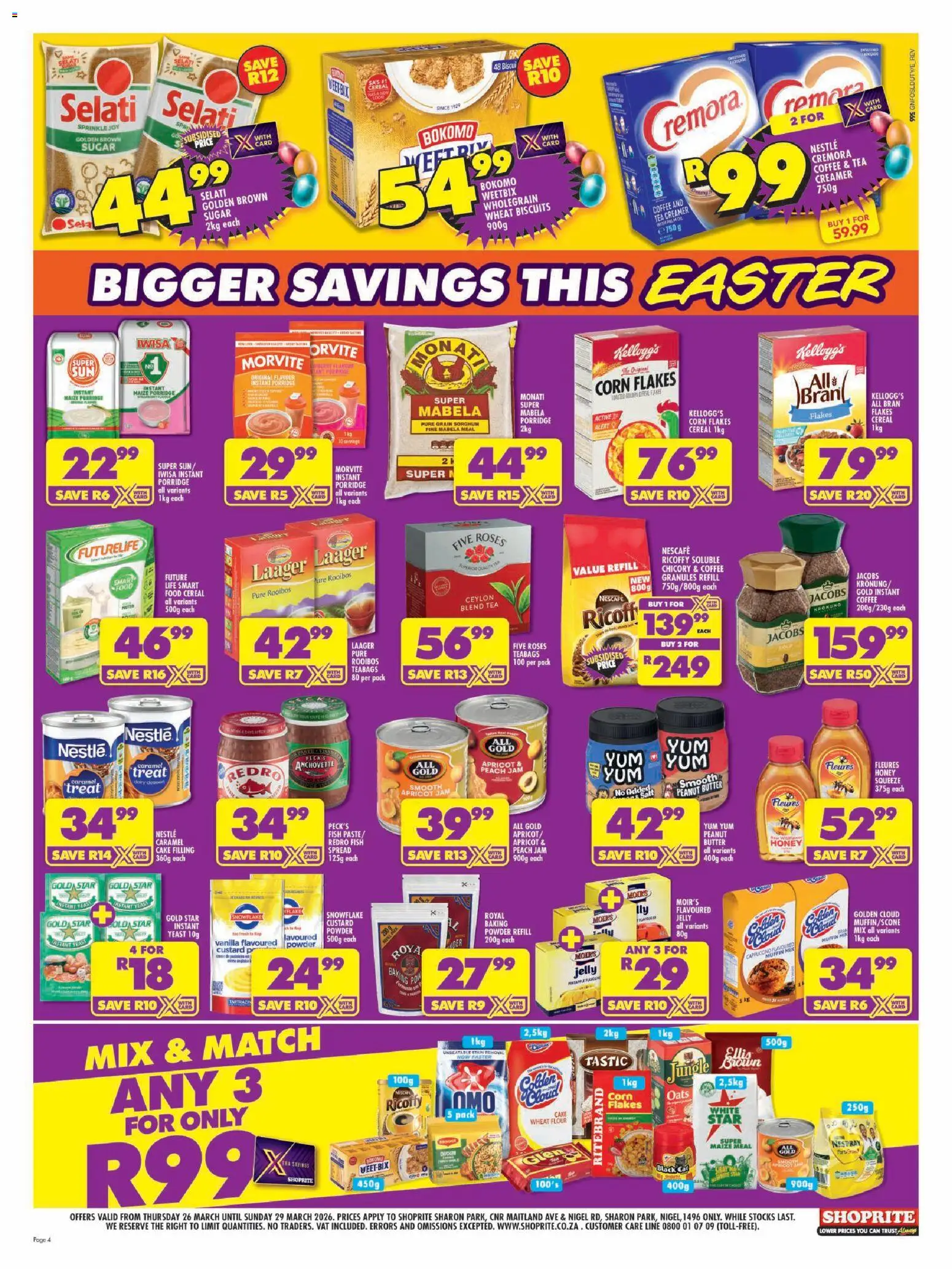 New Shoprite catalogue – valid from 26.03.2026 | Page: 4 | Products: Butter, Oats, Baking powder, Caramel