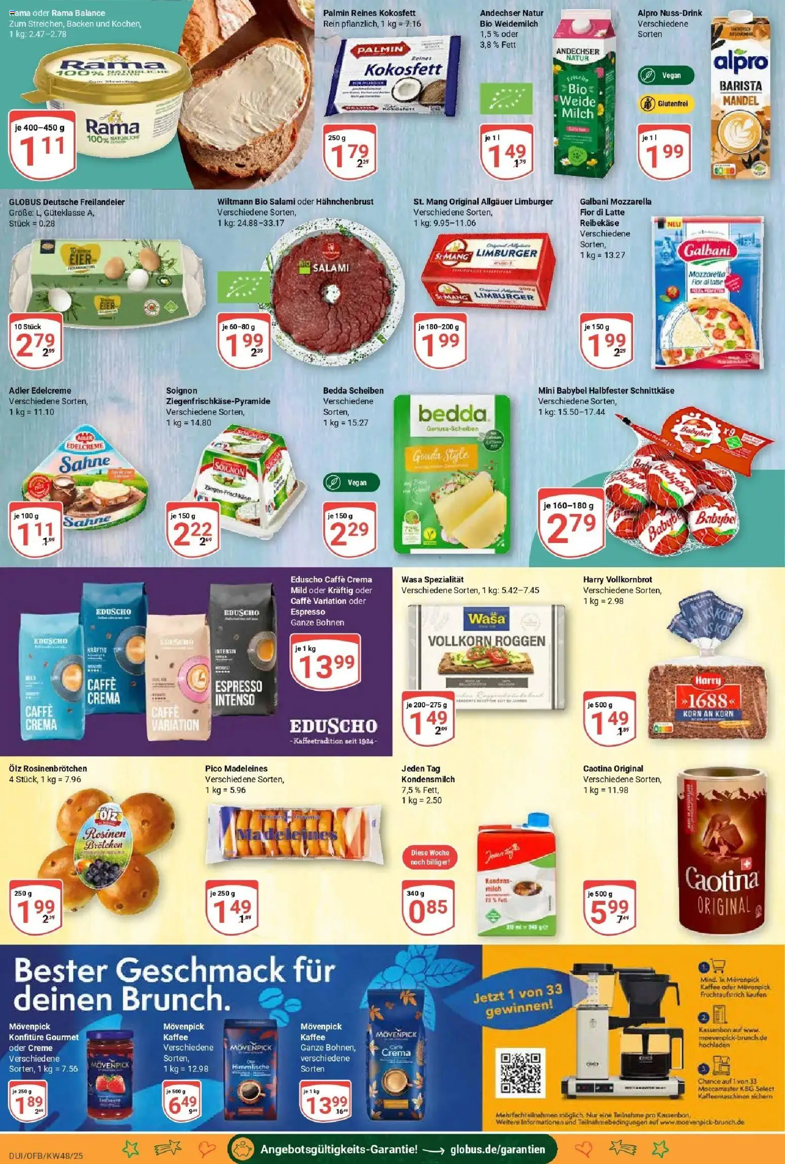 Globus prospekt Duisburg	 – gültig ab 23.11.2025 | Seite: 14 | Produkte: Mozzarella, Salami, Sahne, Eduscho