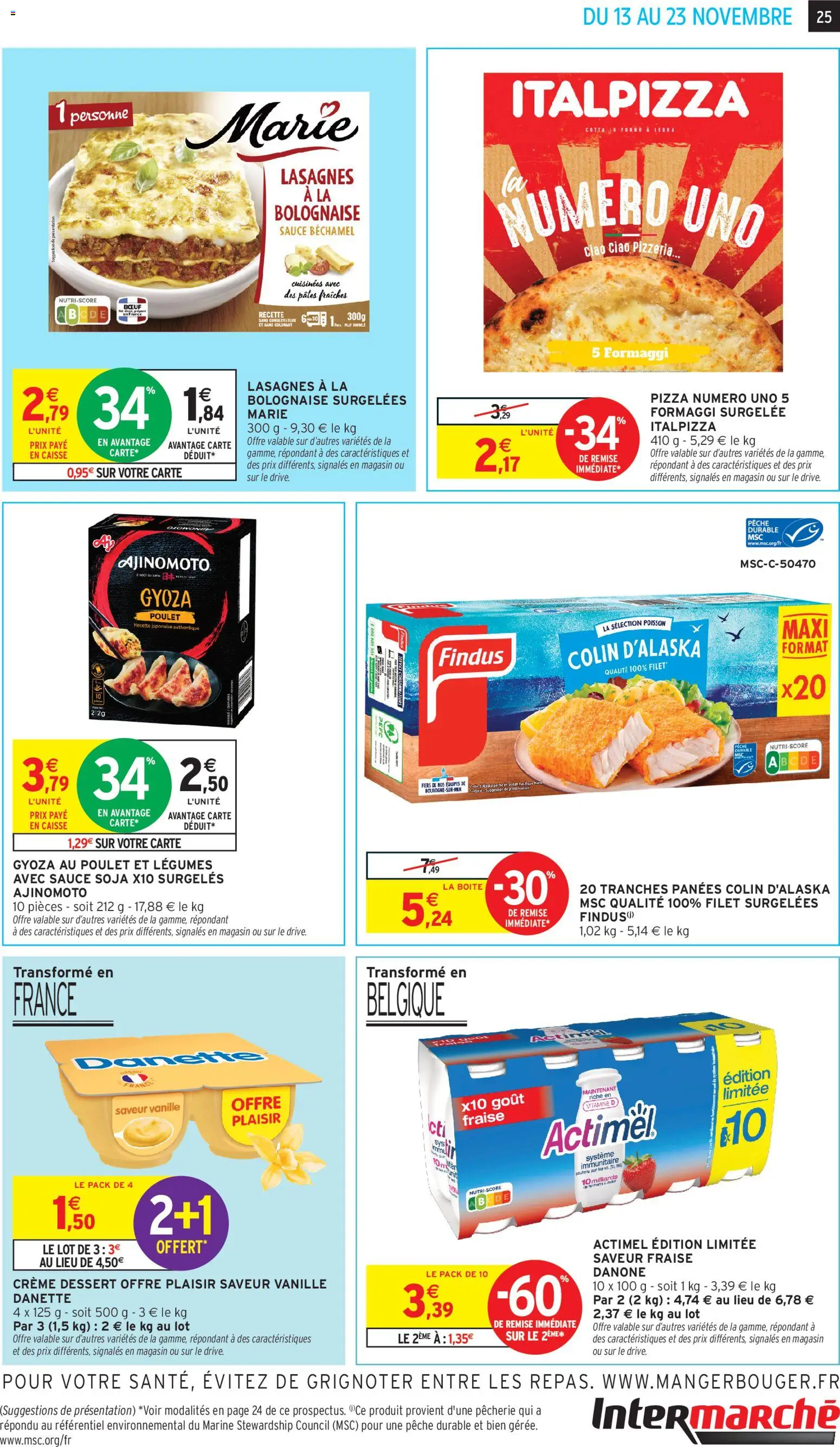 {H1} | Page: 25 | Produits: Pêche, Actimel, Lasagnes, Crème