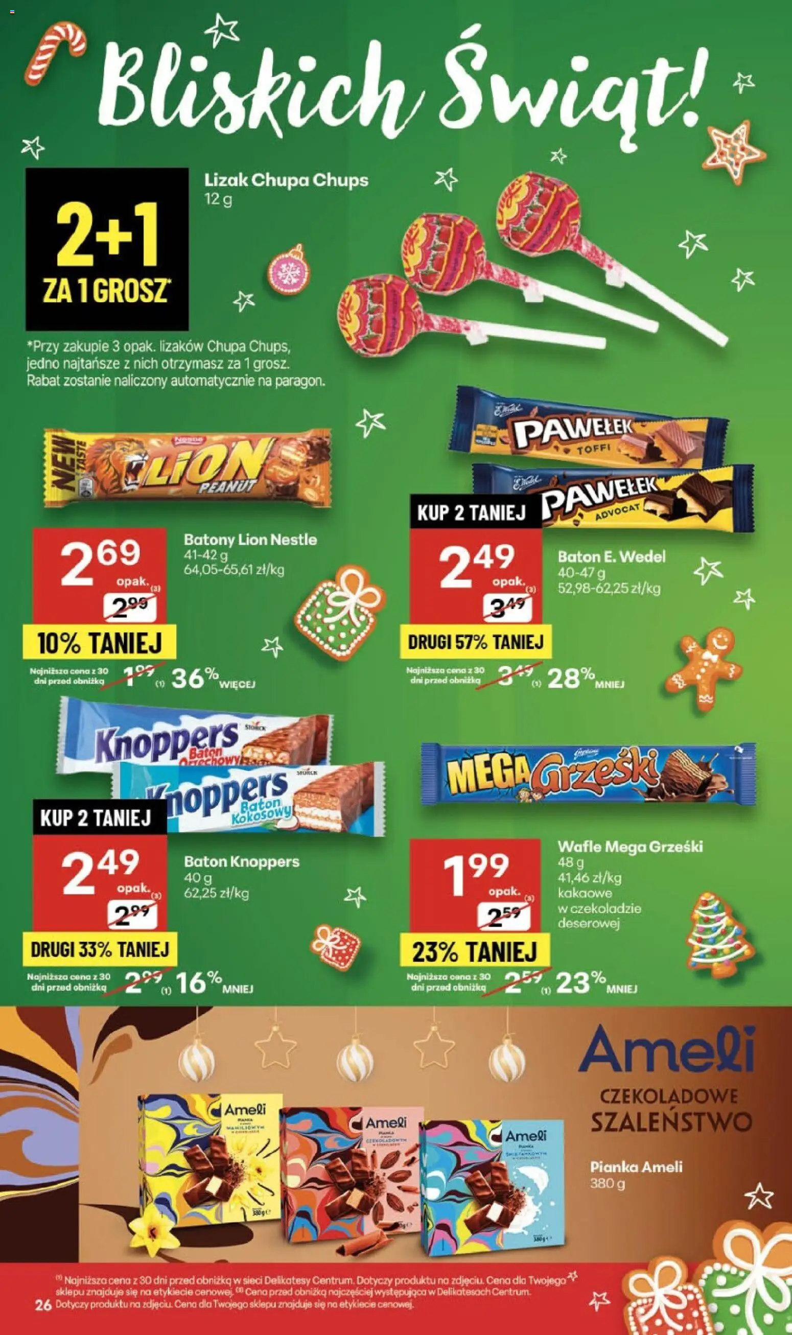 Delikatesy Centrum Gazetka - Sklepy Własne od 04.12.2025 | Strona: 26 | Produkty: Knoppers, Lizak Chupa Chups, Wafle, Baton