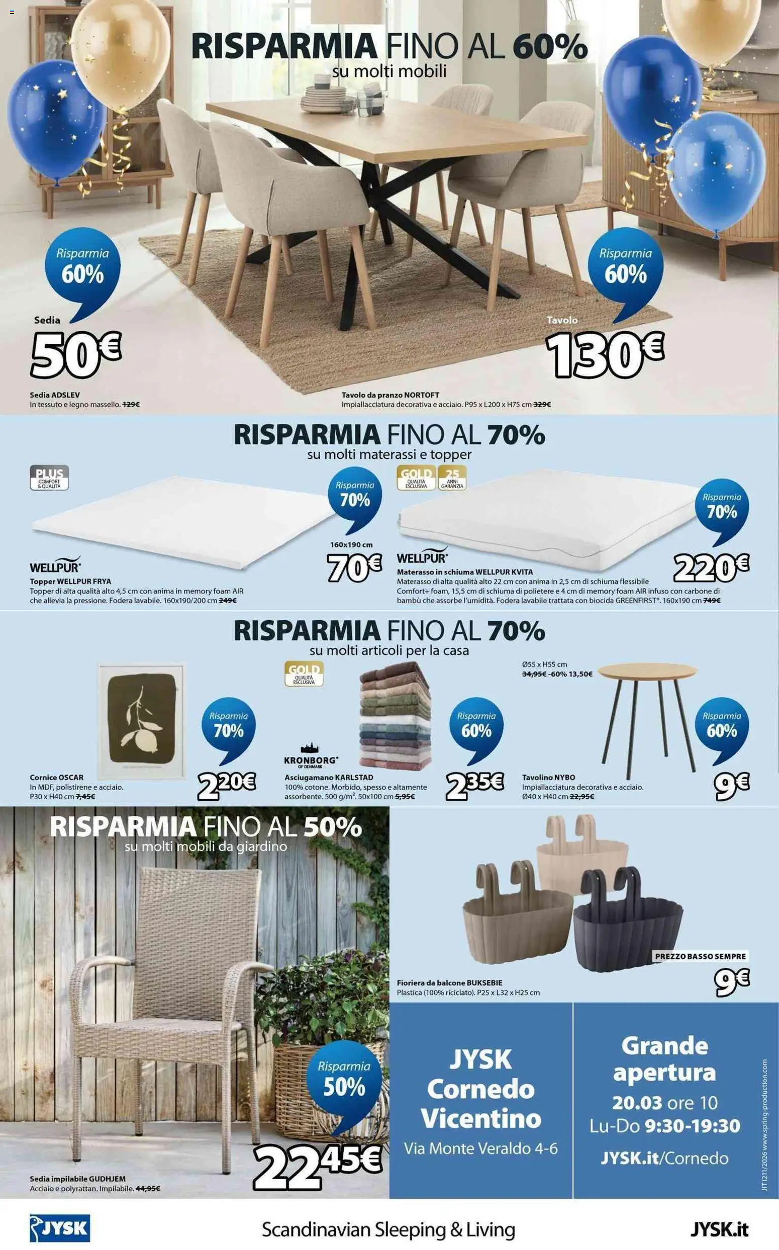 Volantino JYSK del 20.03.2026 | Pagina: 16 | Prodotti: Tavolino, Fioriera, Materasso, Asciugamano