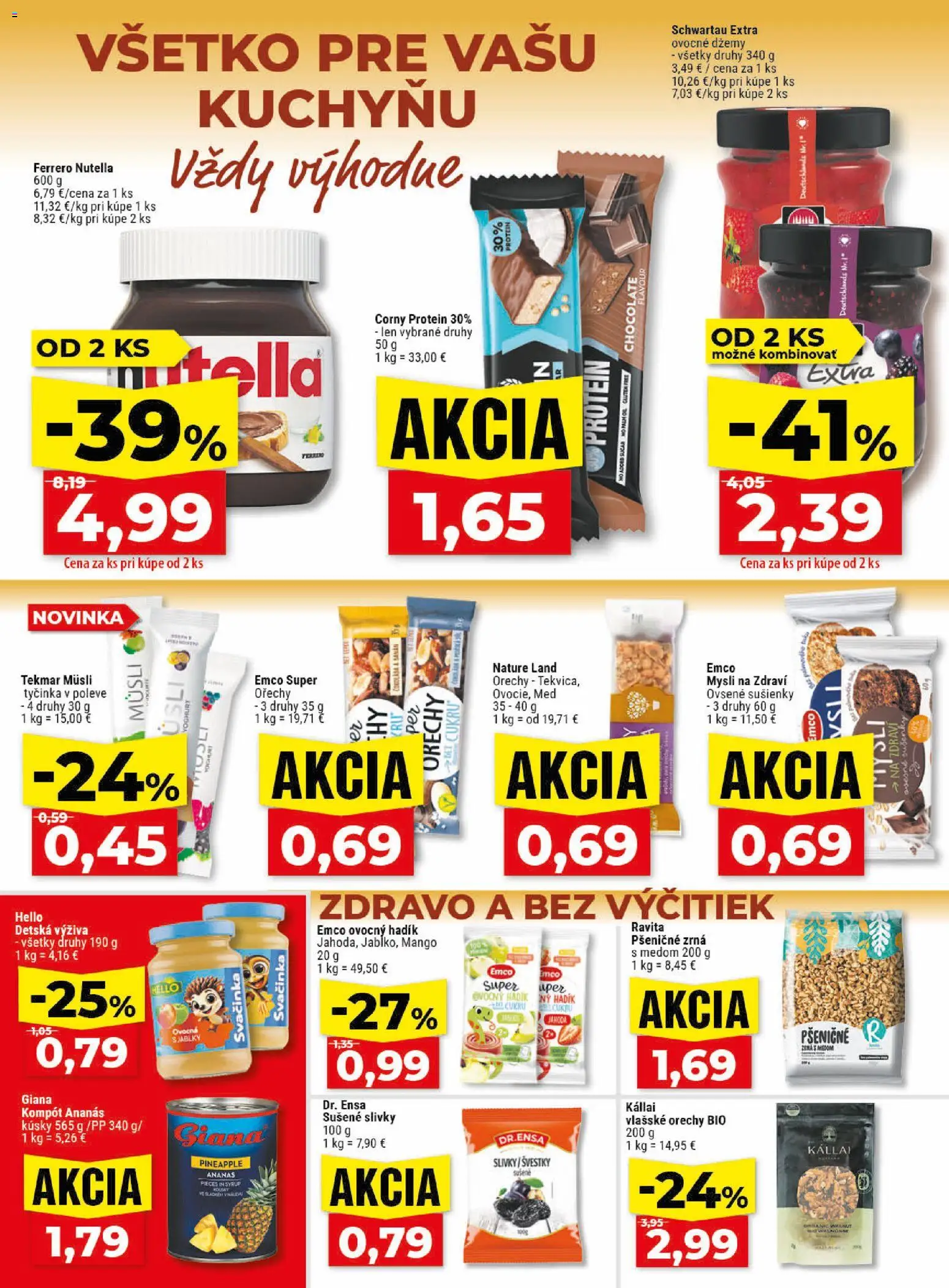 Nové Klas akcie – leták je platný od 27.04.2026 | Strana: 13 | Produkty: Ananás, Slivky, Sušené slivky, Nutella