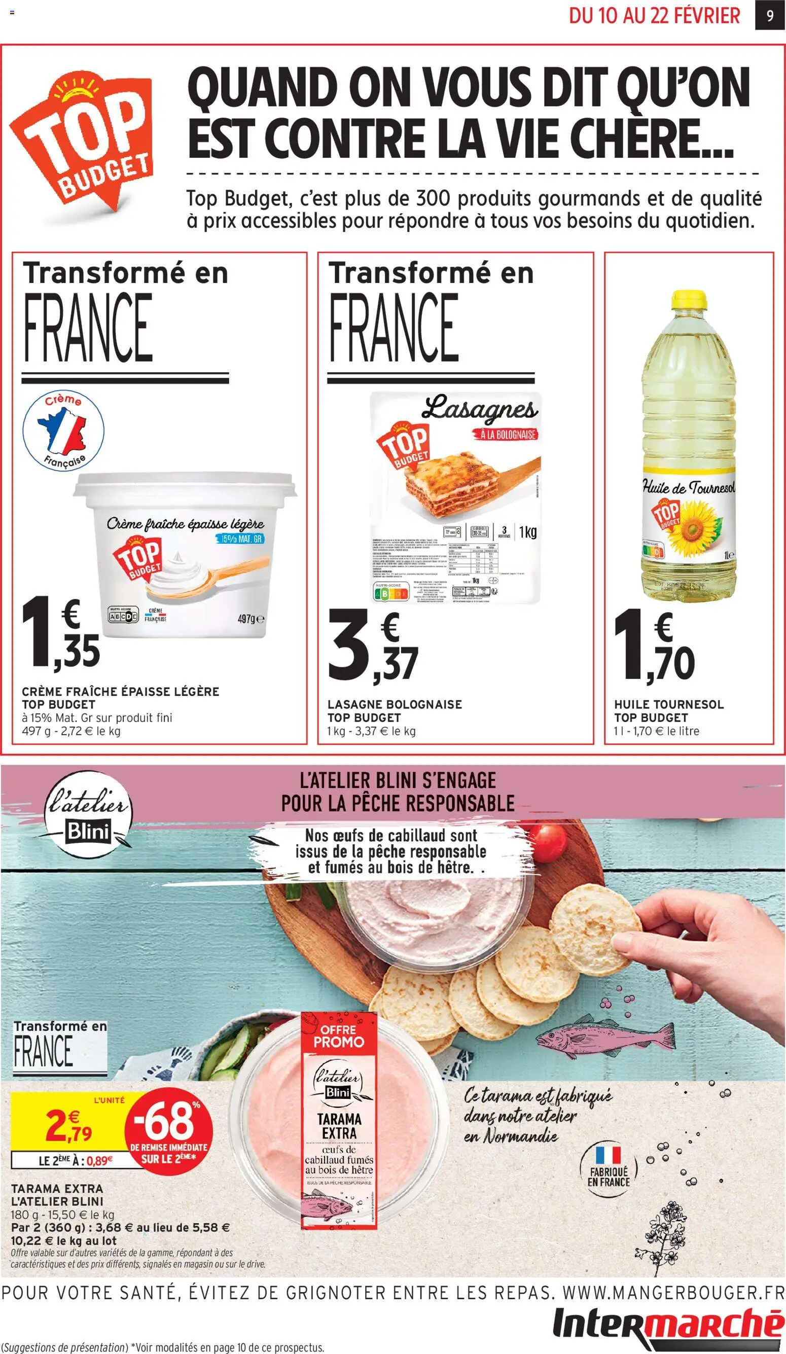 {H1} | Page: 9 | Produits: Tarama, Lasagnes, Œufs, Crème