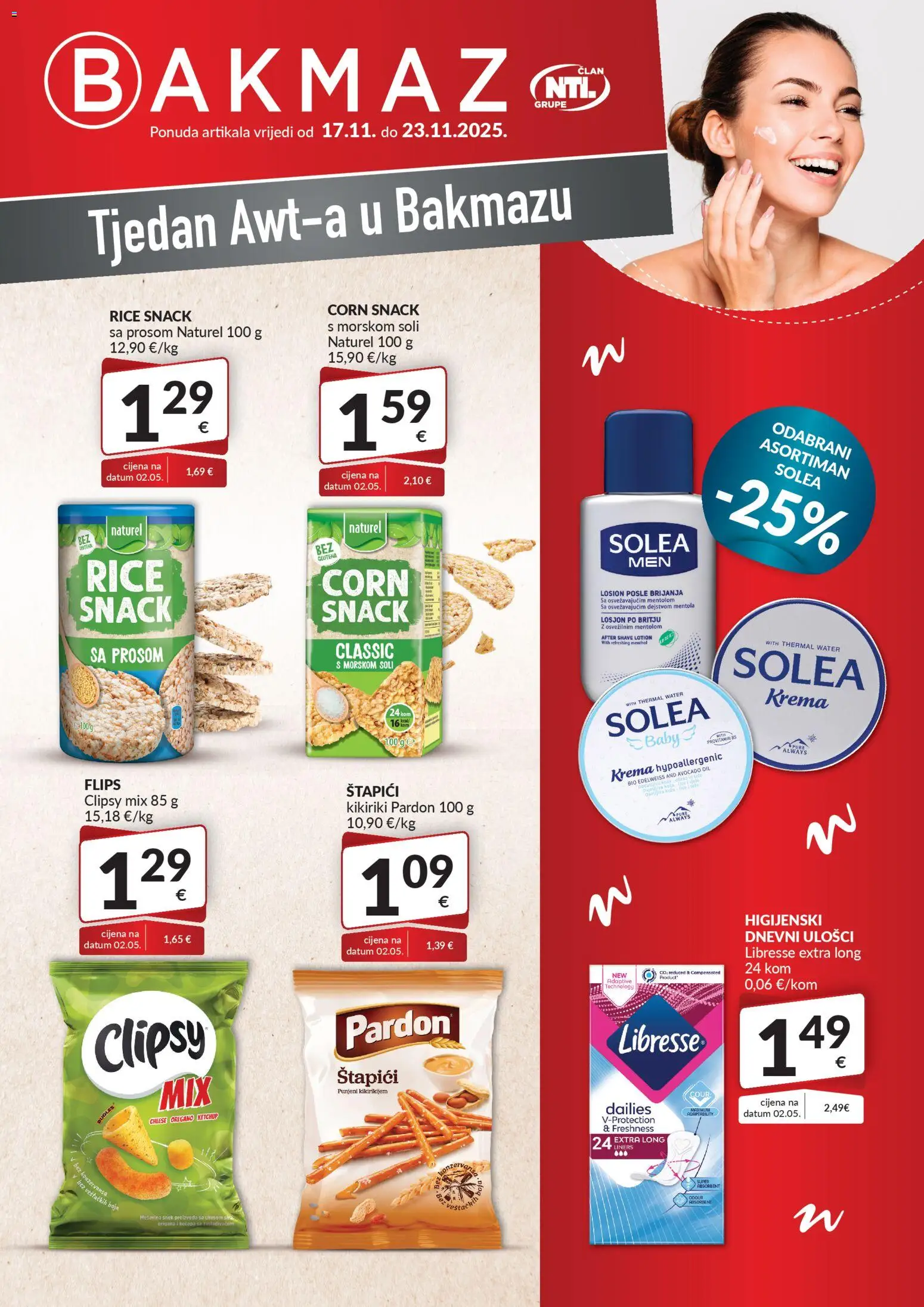 Bakmaz katalog | vrijedi od 17.11.2025 | Stranica: 1 | Proizvodi: Krema, Kikiriki, Štapići, Libresse