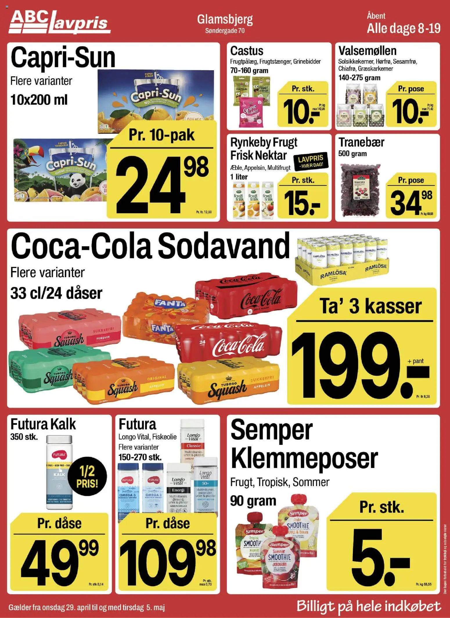 Abc Lavpris tilbudsavis – gyldig fra 29.04.2026 | Side: 11 | Produkter: Græskarkerner, Squash, Sodavand, Smoothie