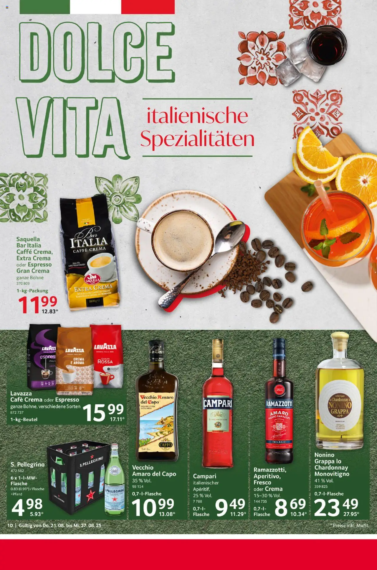 Selgros Prospekt 	 - gültig ab dem 21.08.2025 | Seite: 10 | Produkte: Lavazza, Campari, Ramazzotti