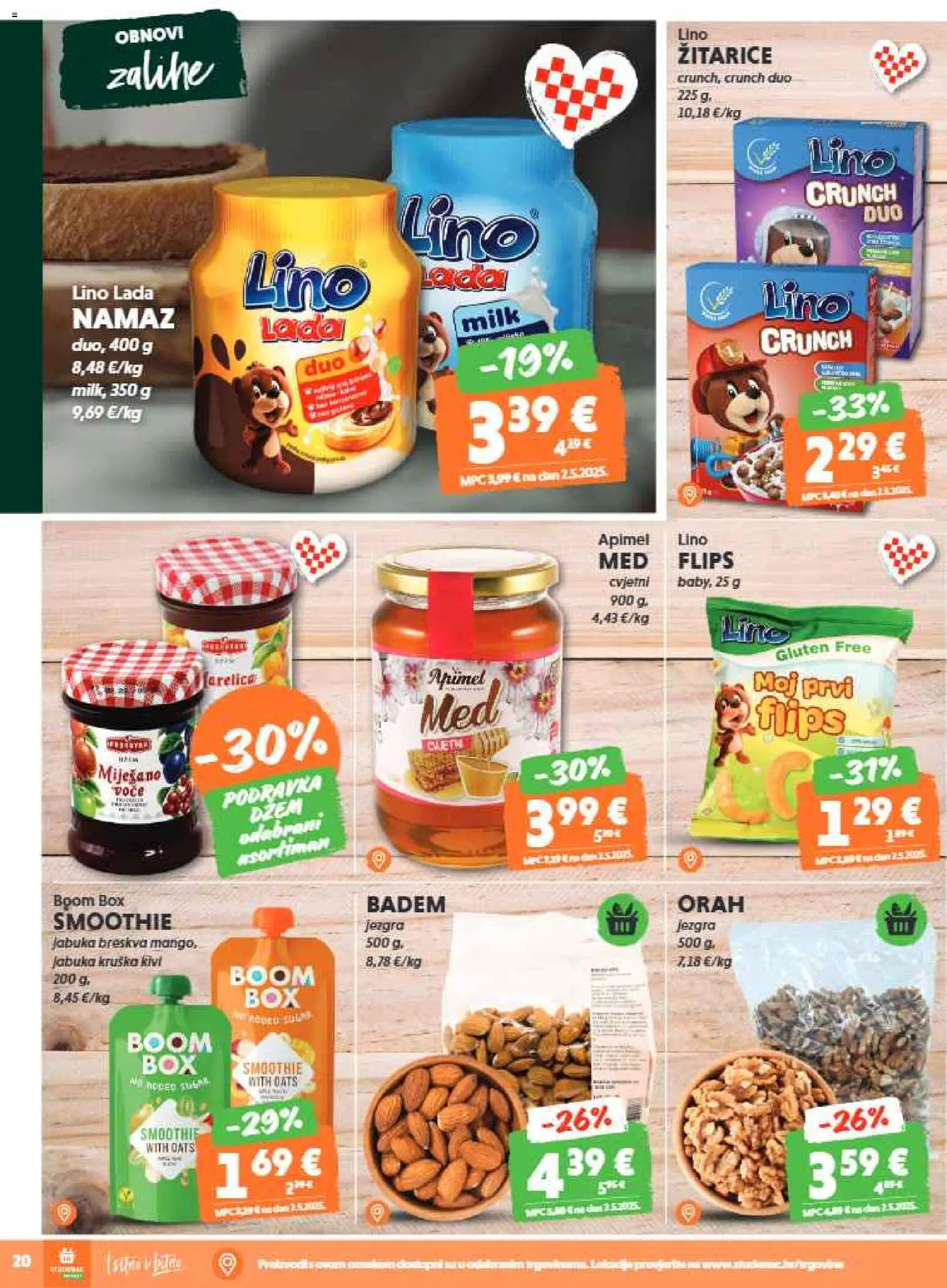 Studenac katalog | vrijedi od 04.02.2026 | Stranica: 20 | Proizvodi: Flips, Podravka, Džem, Jabuka